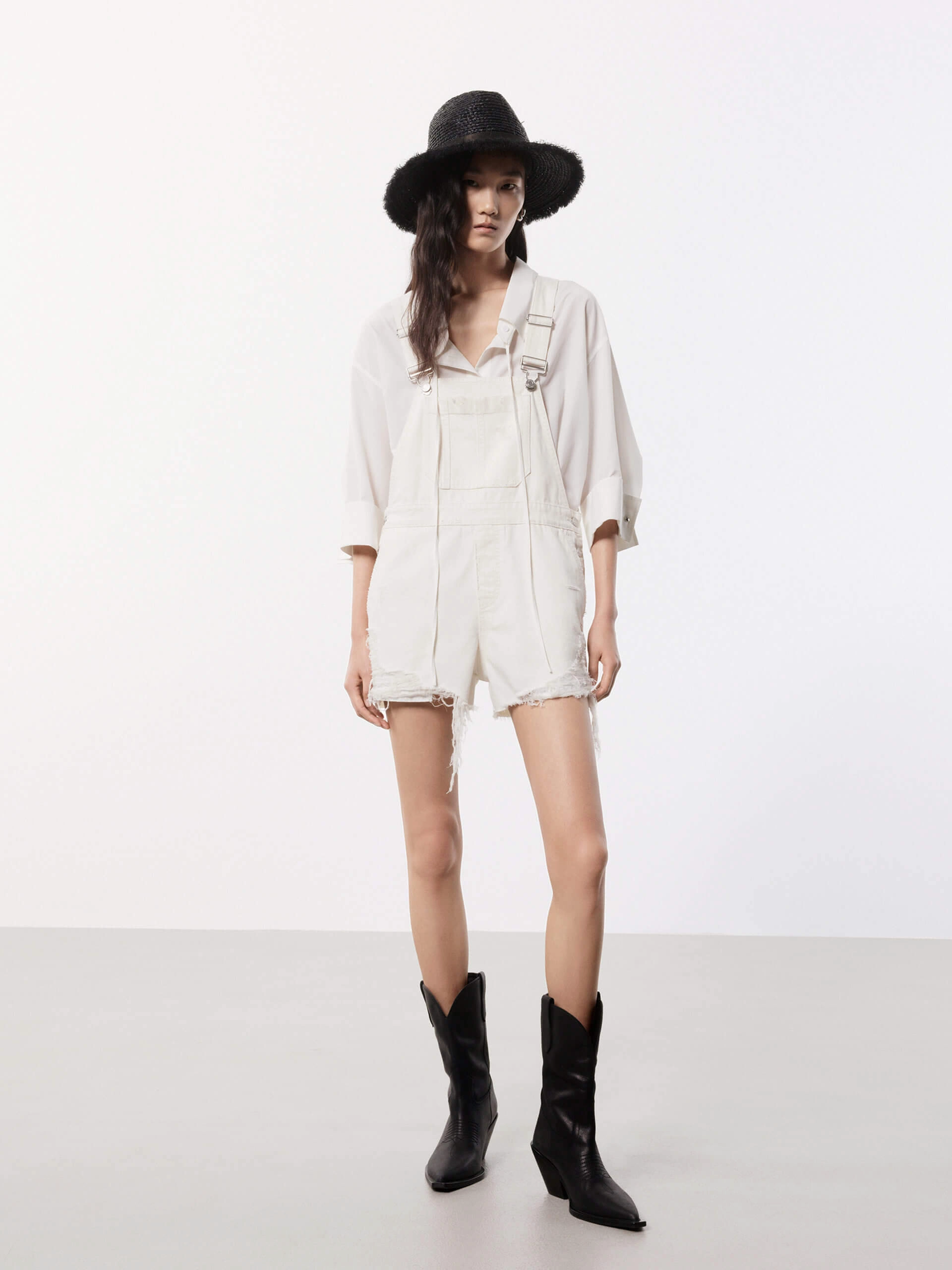 Distressed Detail Denim Overalls Everyday Soft Simple Bold