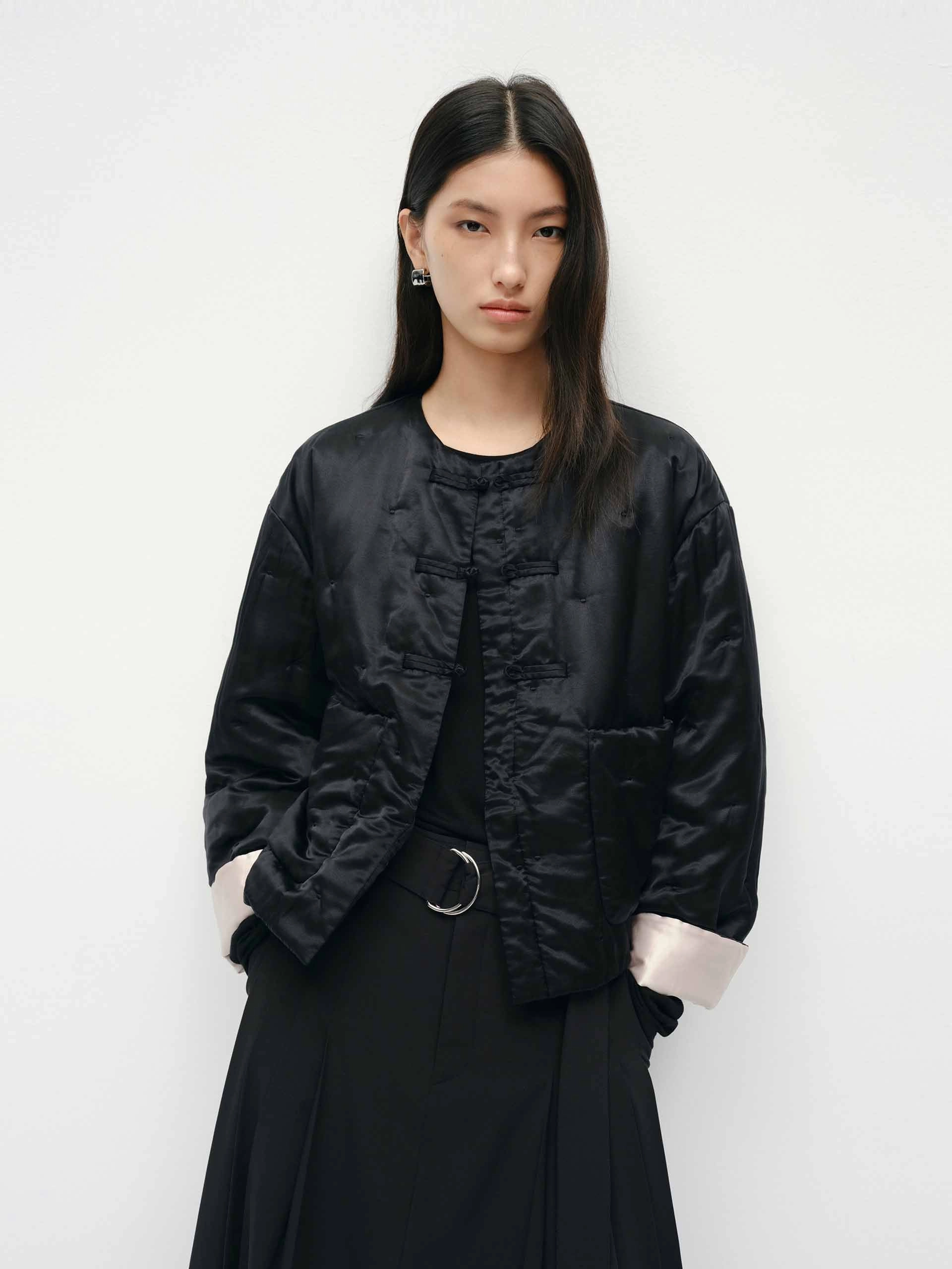 Static Dissipating Threading Silk Blend Quilted Coat