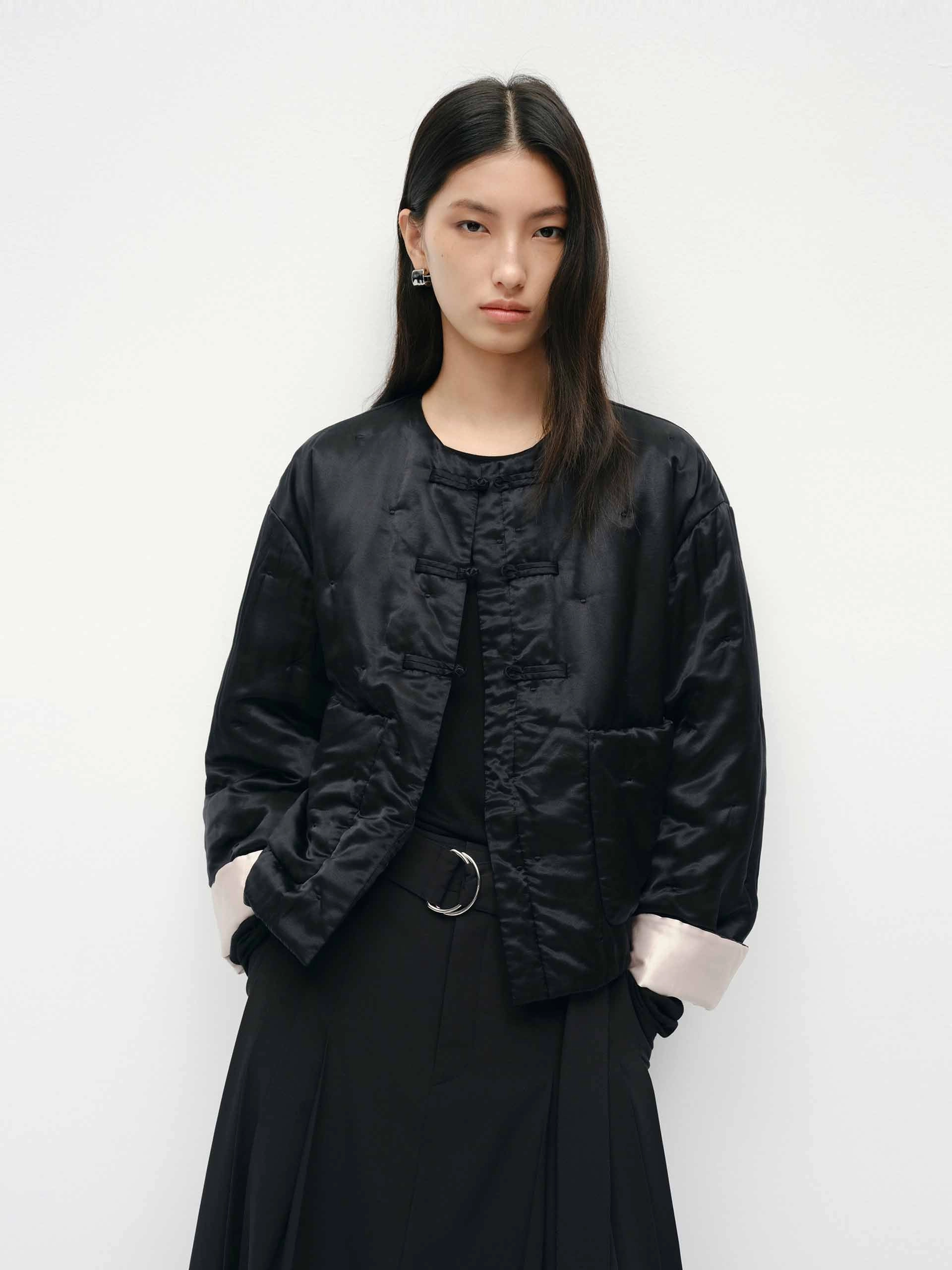 Silk Blend Quilted Coat Smooth Flat Collar