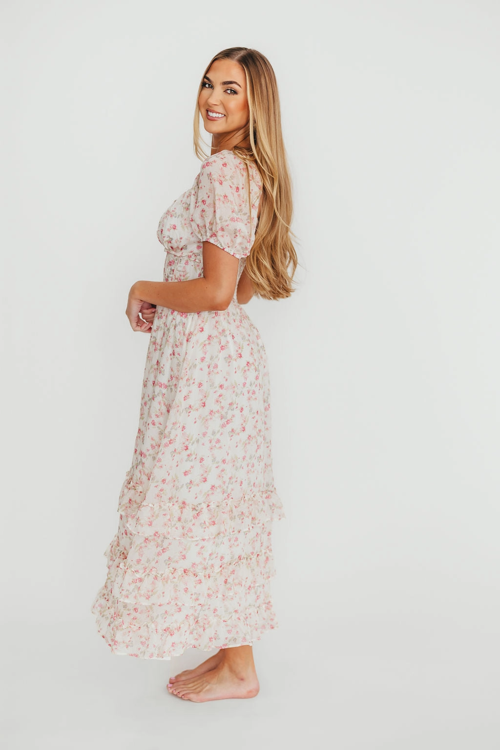 Street Vibe Easy Comfort Danielle Corset Maxi Dress in White/Pink Floral *Final-Sale*