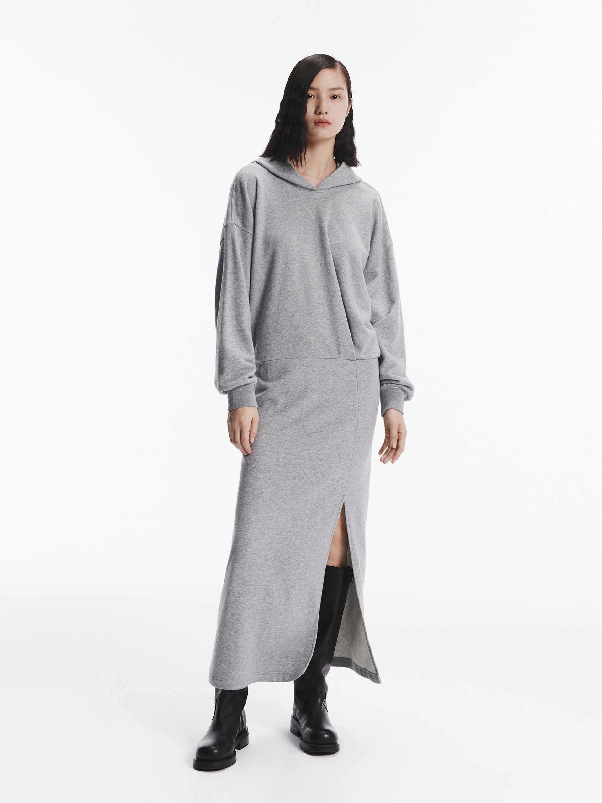 Slit Detail Hooded Dress Comfortable Style Shared Moment