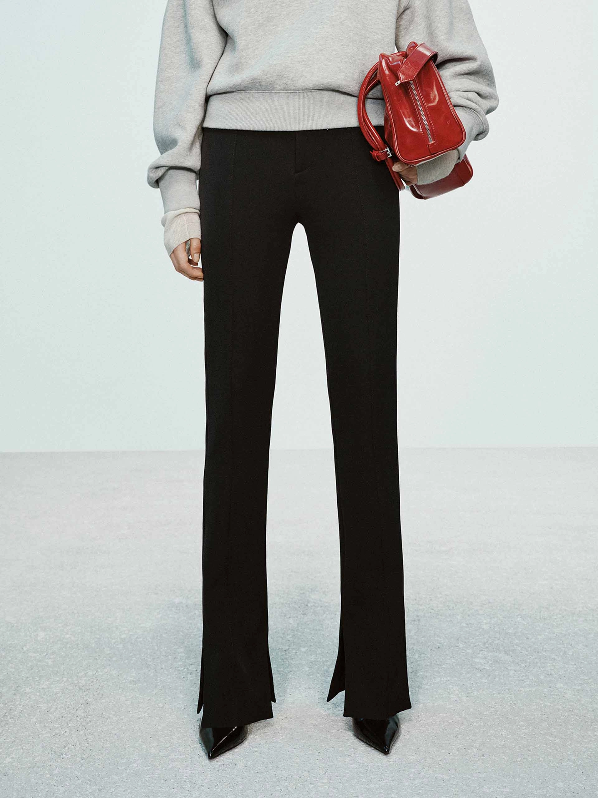 Slit Hem Straight Pants Slim Fit Wear Rayon drape