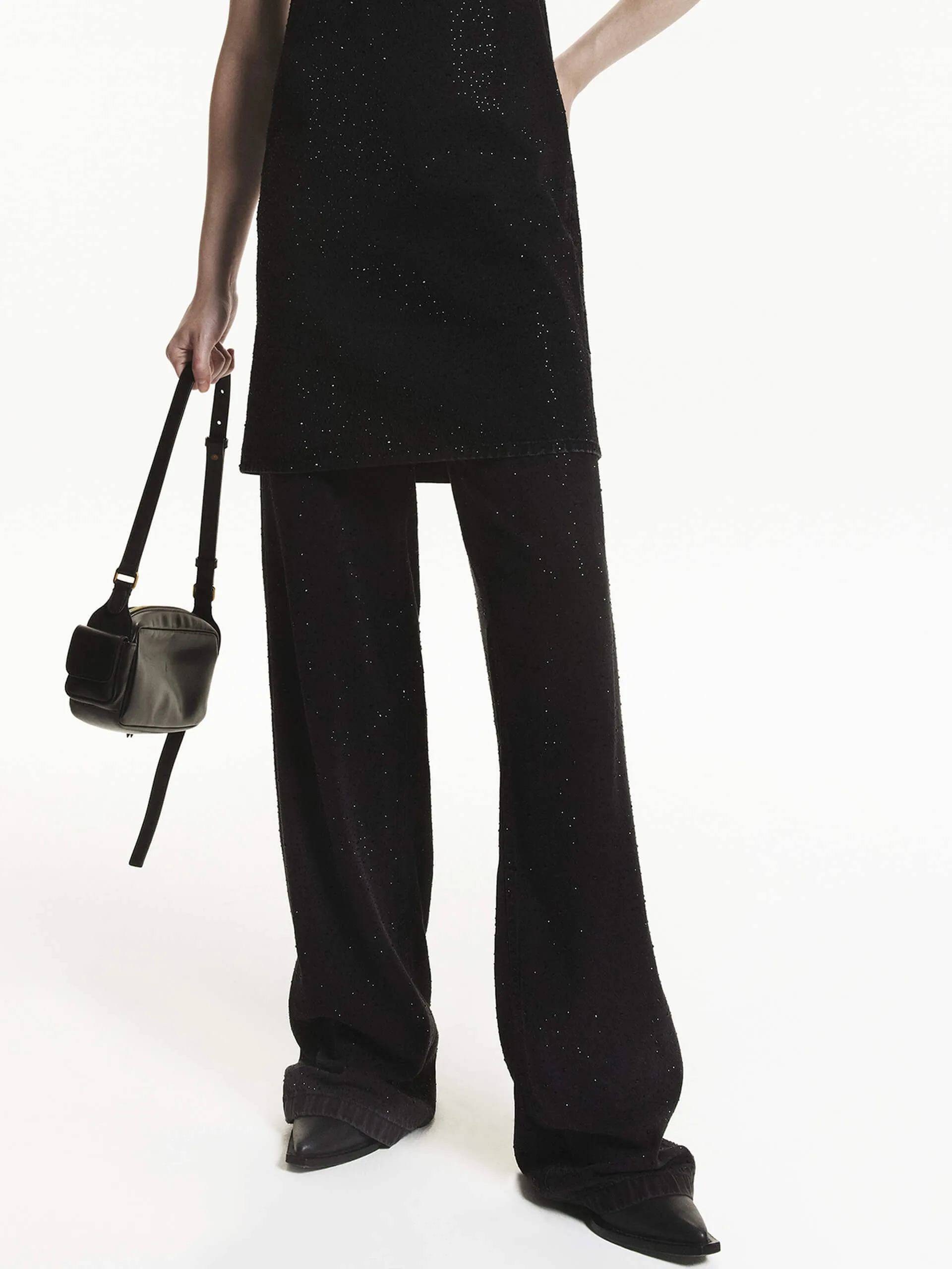 Rhinestone Detail Jeans Crosshatch Stitching Neutral Daily Wear