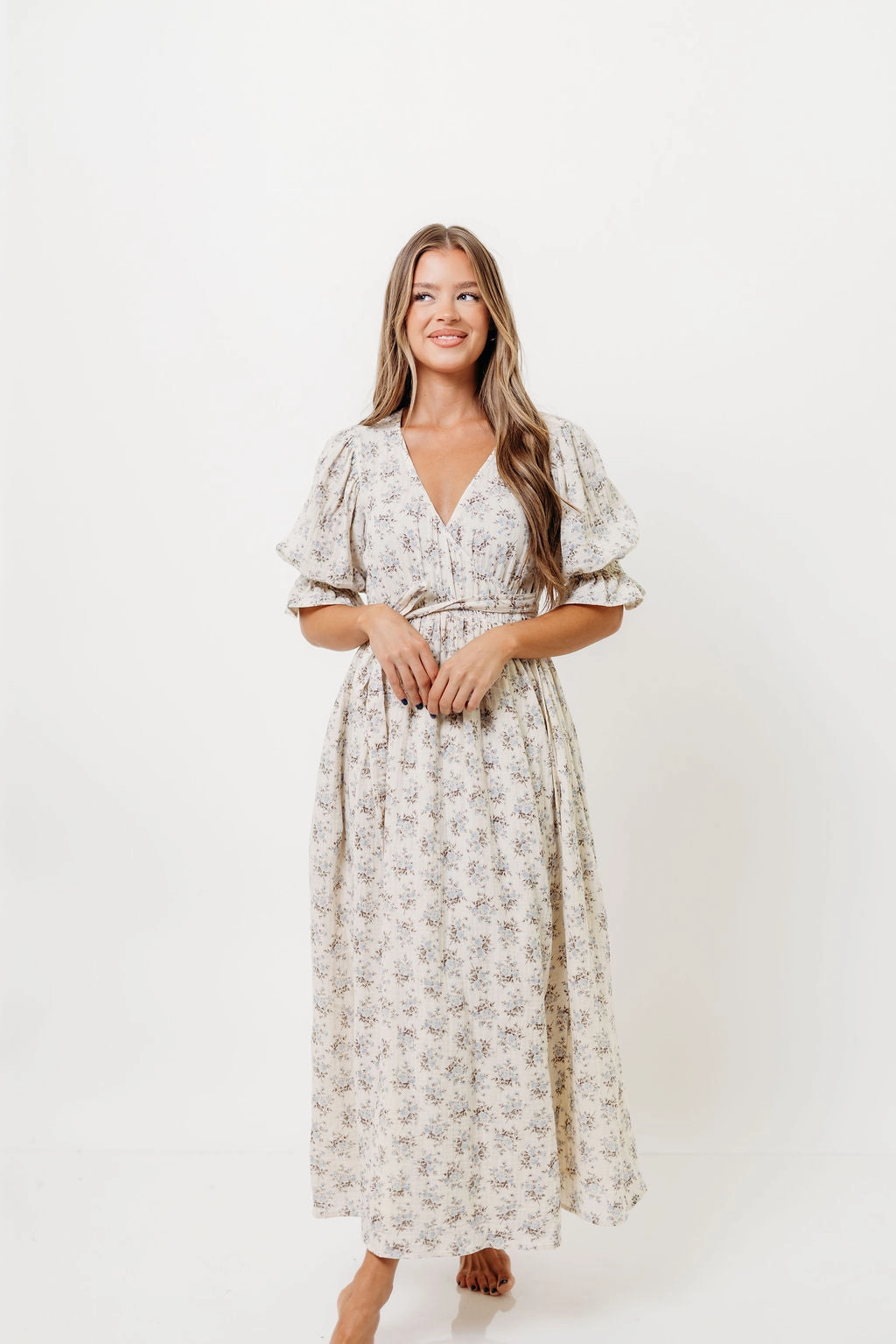 Flawless Fit Sister Glow The Ari 100% Cotton Maxi Dress in Blue/Brown - Maternity and Nursing Friendly *9/26 PRE-ORDER*