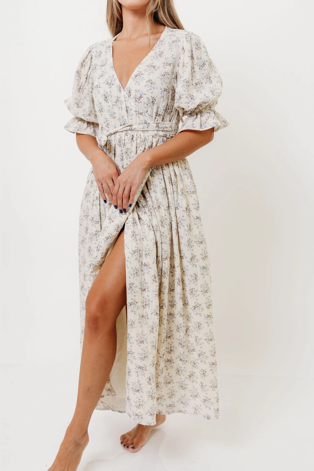 The Ari 100% Cotton Maxi Dress in Blue/Brown - Maternity and Nursing Friendly *9/26 PRE-ORDER* Fit For All Mesh-Detail