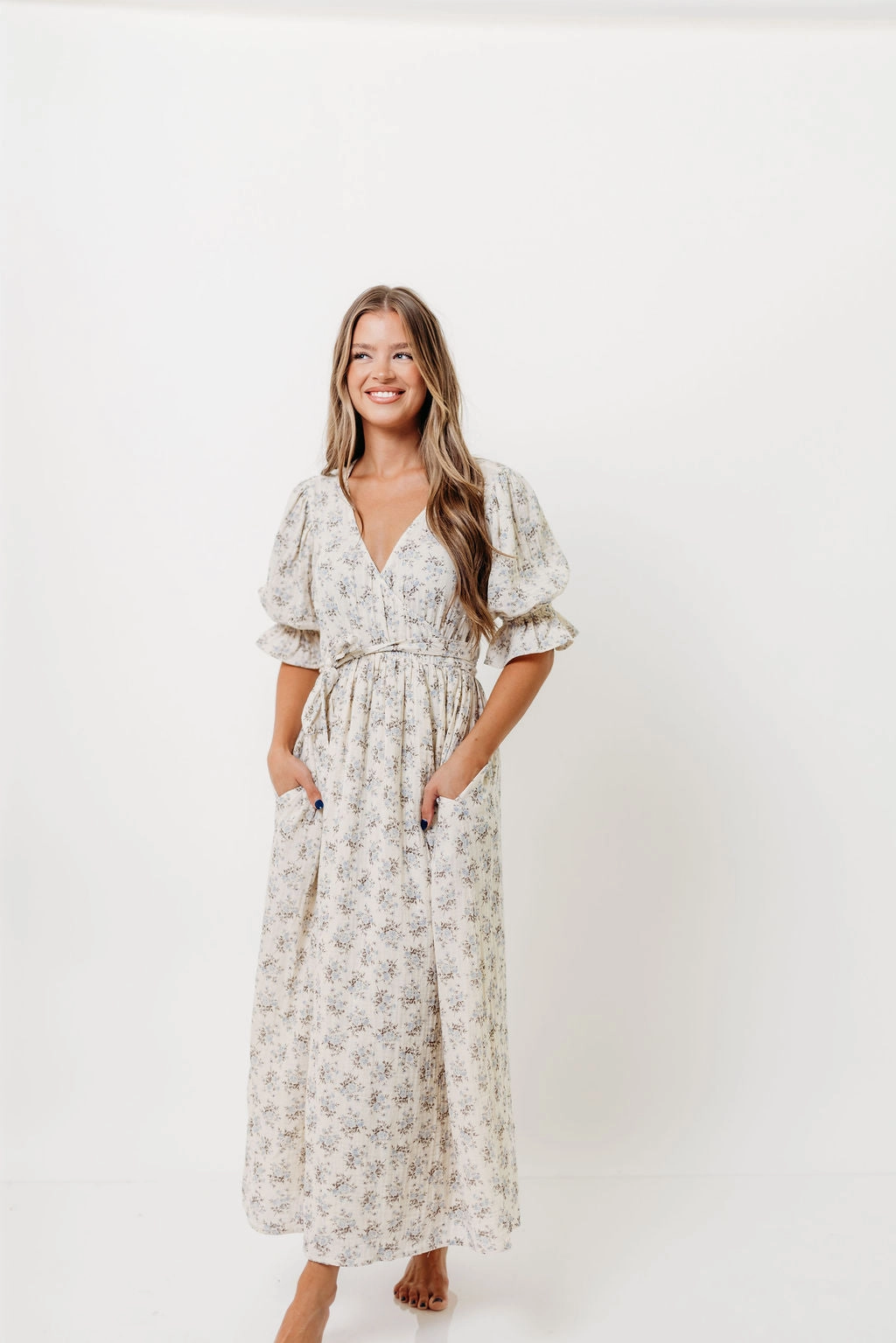 Timeless Wear The Ari 100% Cotton Maxi Dress in Blue/Brown - Maternity and Nursing Friendly *9/26 PRE-ORDER*