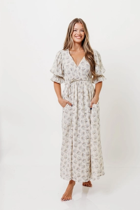 Fine Details The Ari 100% Cotton Maxi Dress in Blue/Brown - Maternity and Nursing Friendly *9/26 PRE-ORDER*