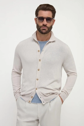 Stone polo cardigan - Made in Italy Gentle Stretch Waistband Versatile Casual Look