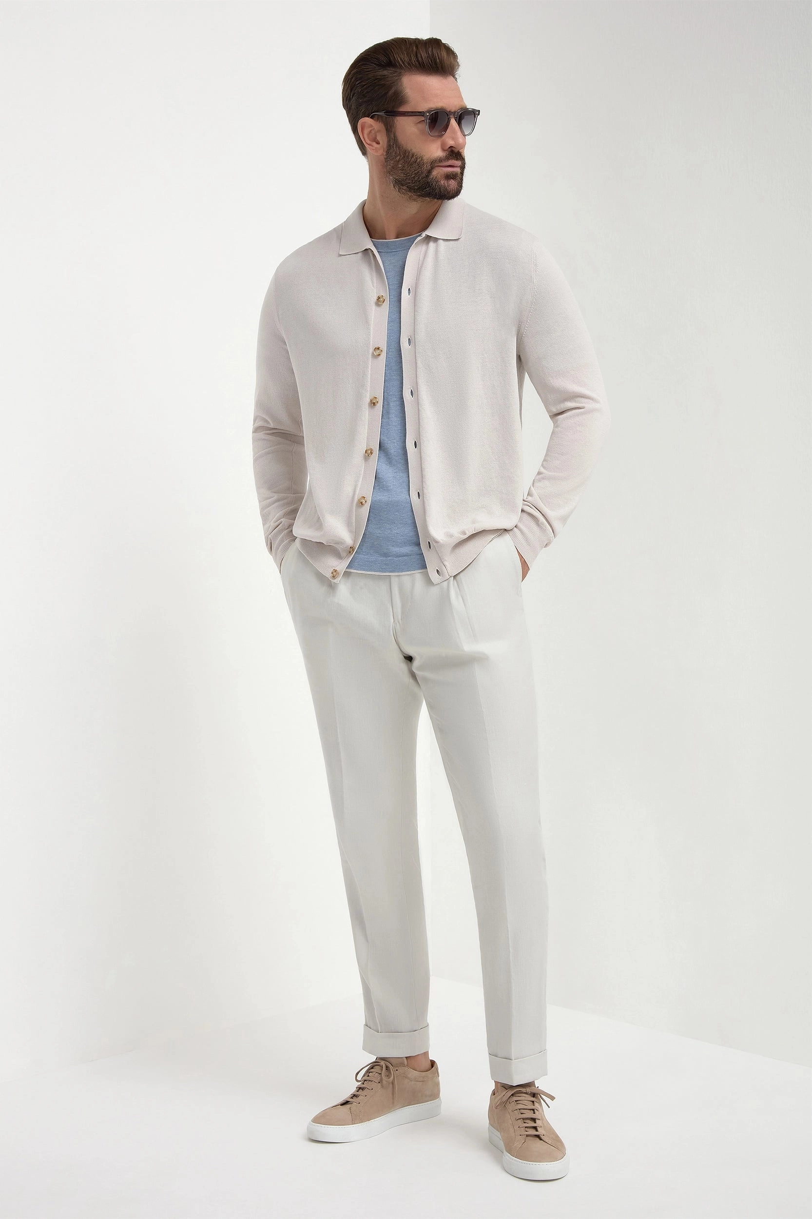 Stone polo cardigan - Made in Italy DoubleLayered Hem Technology