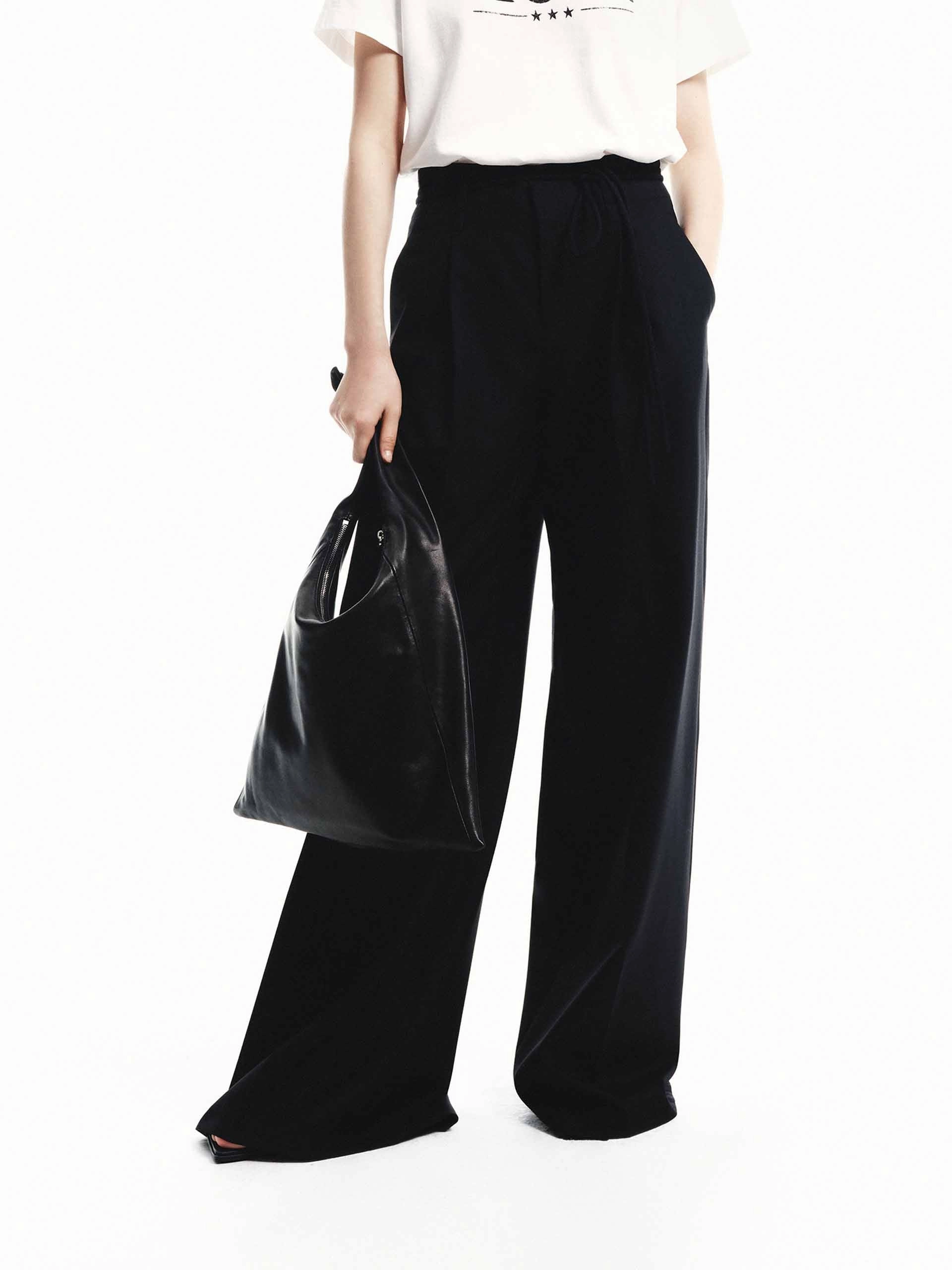 Tie Detail Wide Leg Pants Comfy Waistband Flexibility Fit