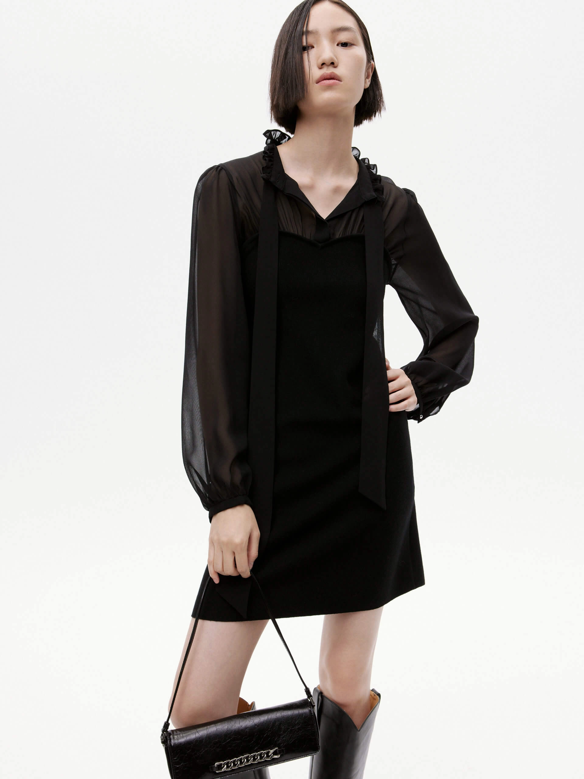 Ruffled Collar Silk Dress Trend Appeal Softly Structured