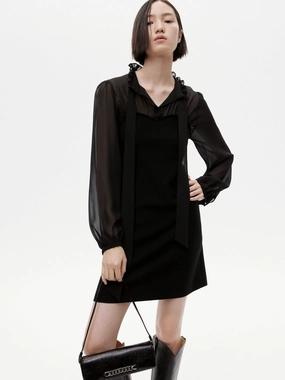 Cotton Skin Ruffled Collar Silk Dress