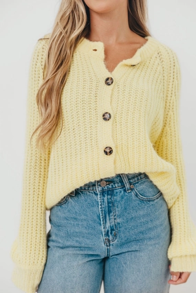 Winter Wear Recycled Fiber Bobbi Sweater Cardigan in Lemon
