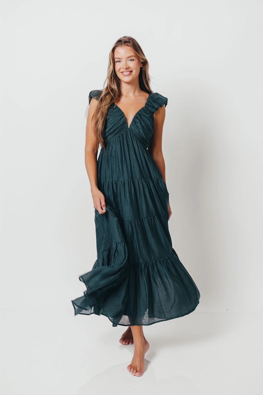 Bold Design Katy Pleated Bodice Maxi Dress in Deep Teal - Bump Friendly