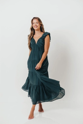 Seasonal Layering Katy Pleated Bodice Maxi Dress in Deep Teal - Bump Friendly