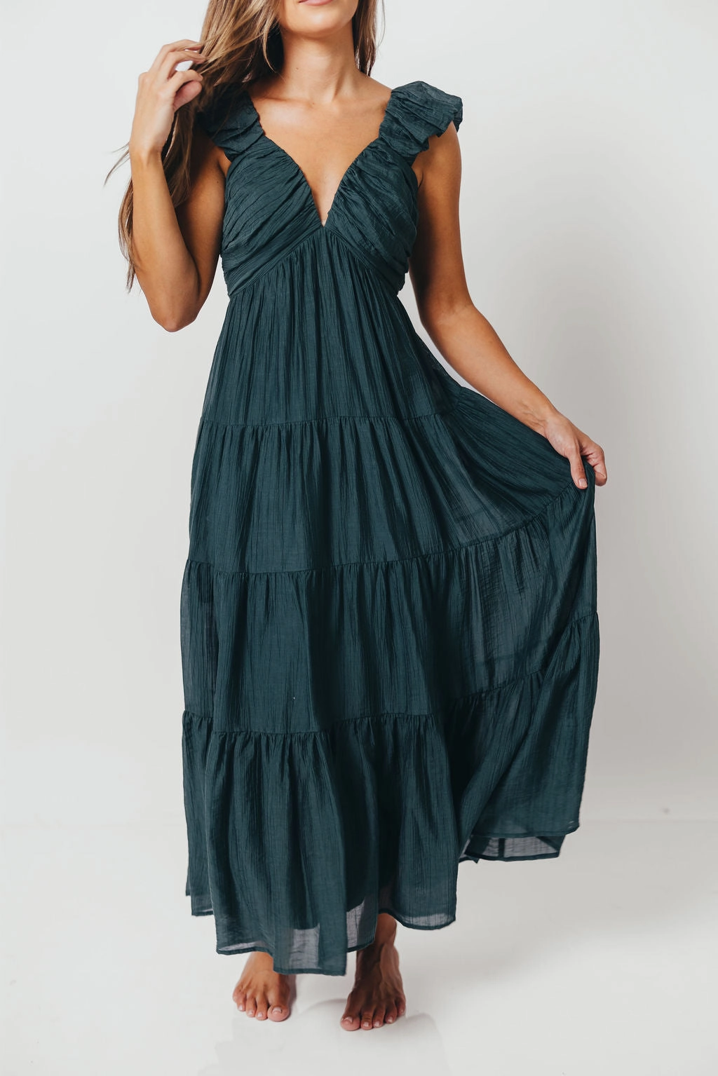 Smart Vibe Airy Movement Katy Pleated Bodice Maxi Dress in Deep Teal - Bump Friendly