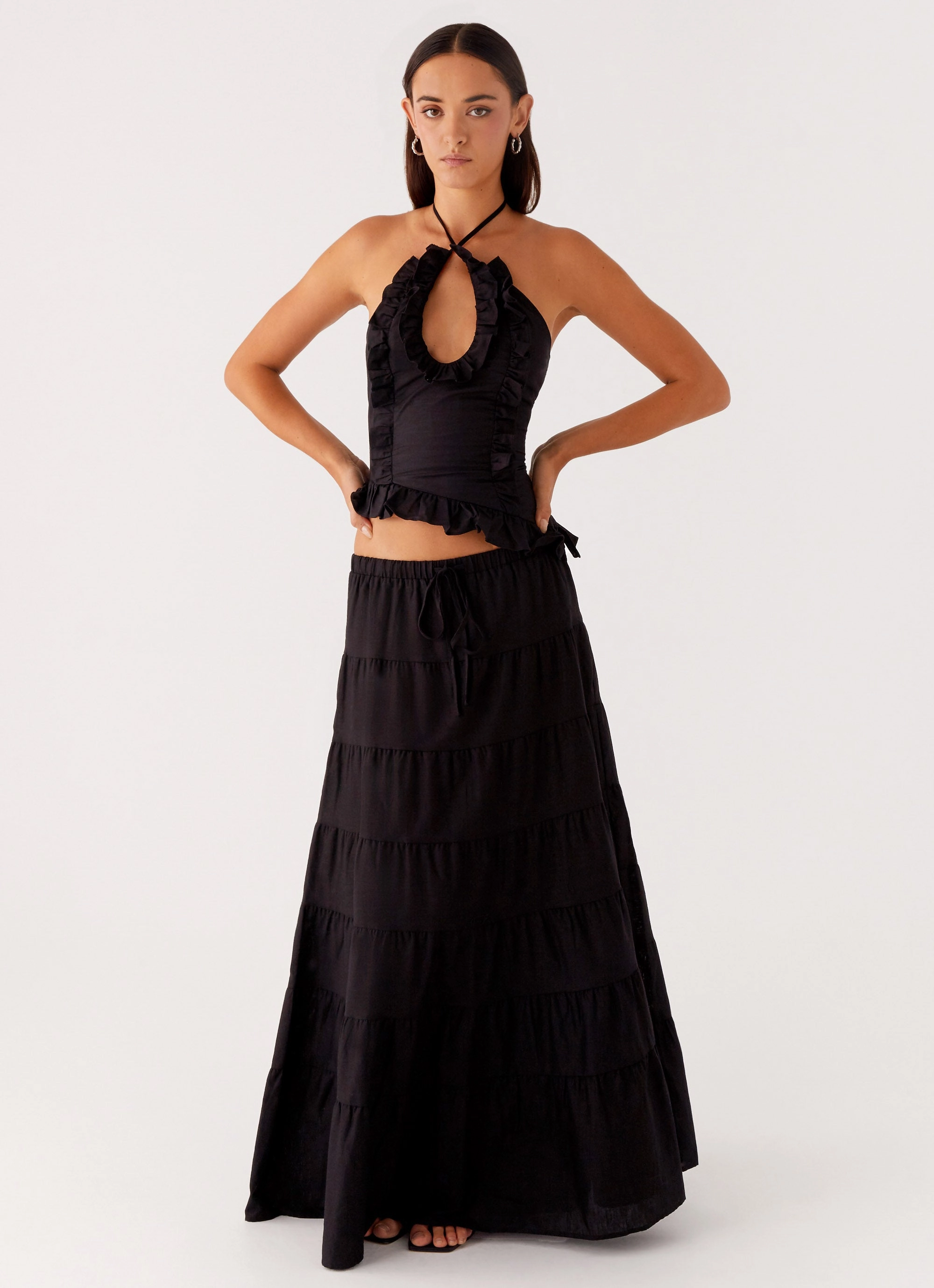 High Street Fashion Mariella Linen Maxi Skirt - Black