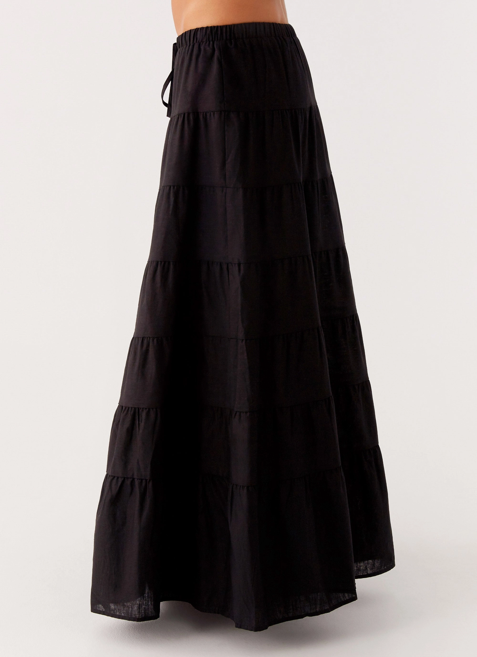 Daily Essential Mariella Linen Maxi Skirt - Black