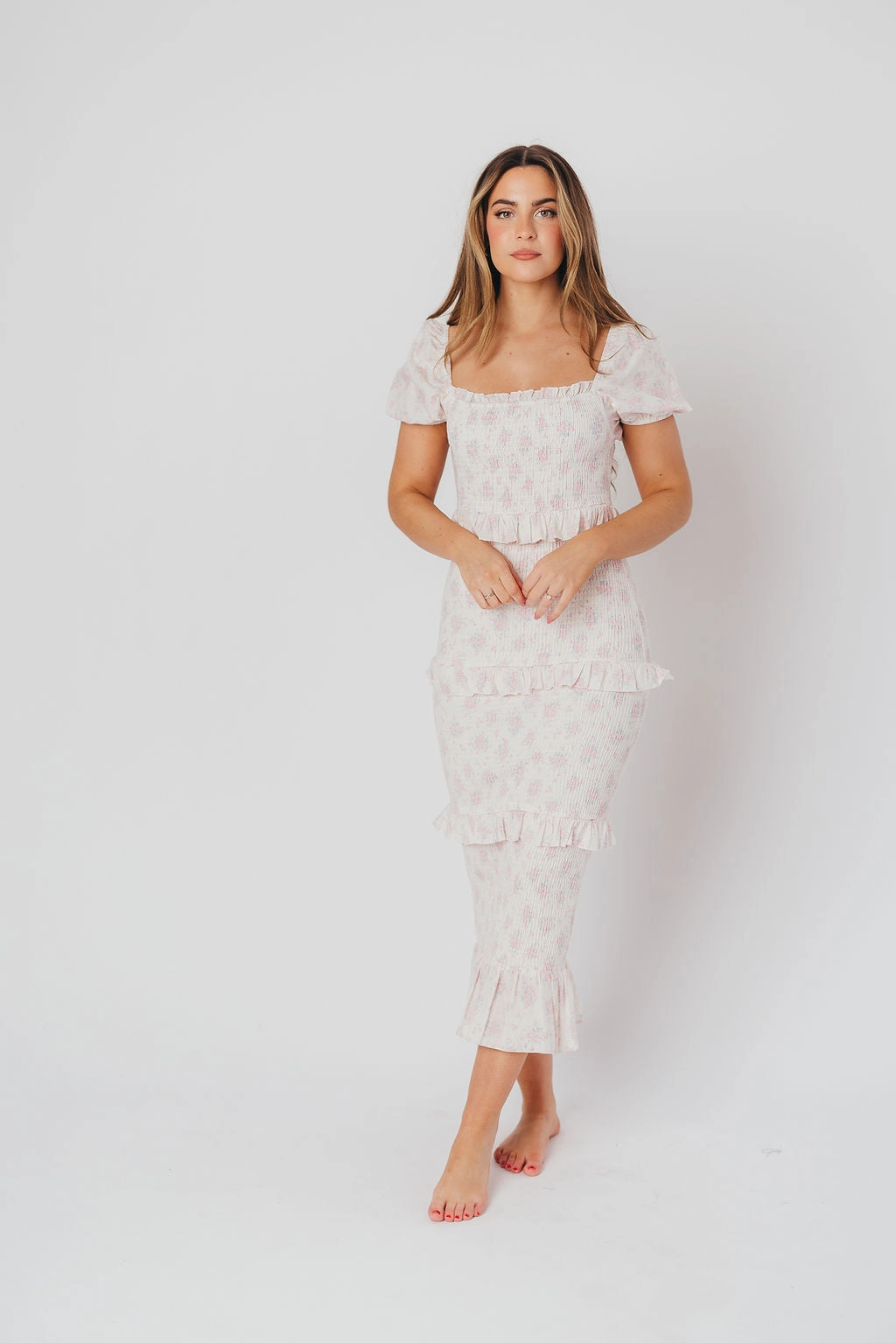 Ada Smocked Dress in Pink Floral- Bump Friendly & Inclusive Sizing (S-3XL) *Final-Sale* Urban Chic