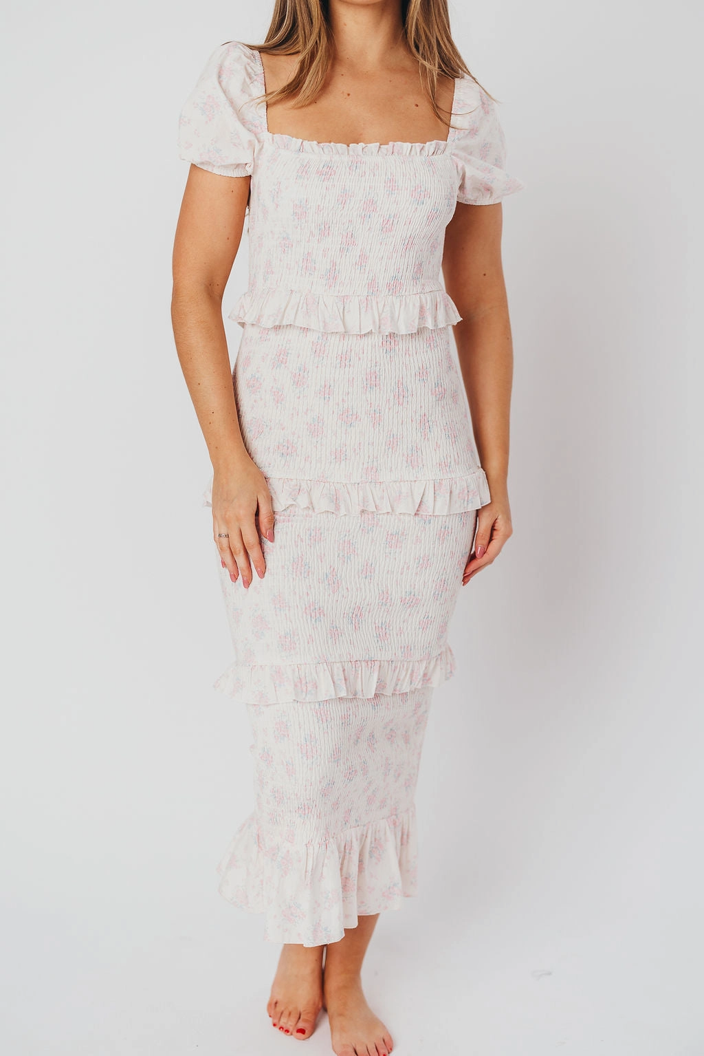 Ada Smocked Dress in Pink Floral- Bump Friendly & Inclusive Sizing (S-3XL) *Final-Sale* Easy Match