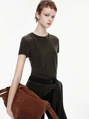 Relaxed Crew Neck Chic Outfit Wool Knitted Top With Tank