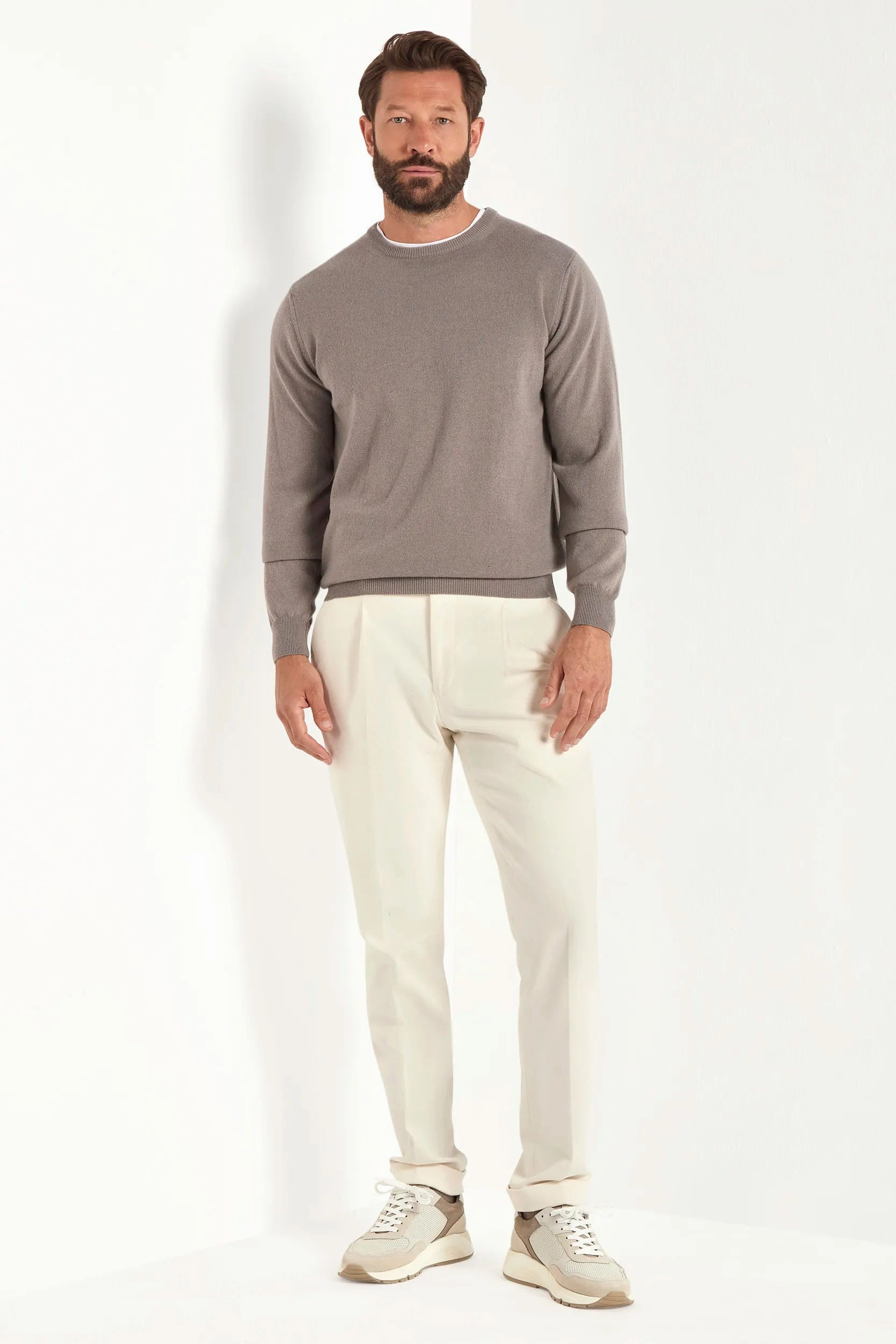 Flexible Layer Taupe cashmere round neck ?C Made in italy