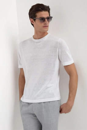 White linen and cotton t-shirt - Made in Italy Cozy Texture EcoConscious Manufacturing