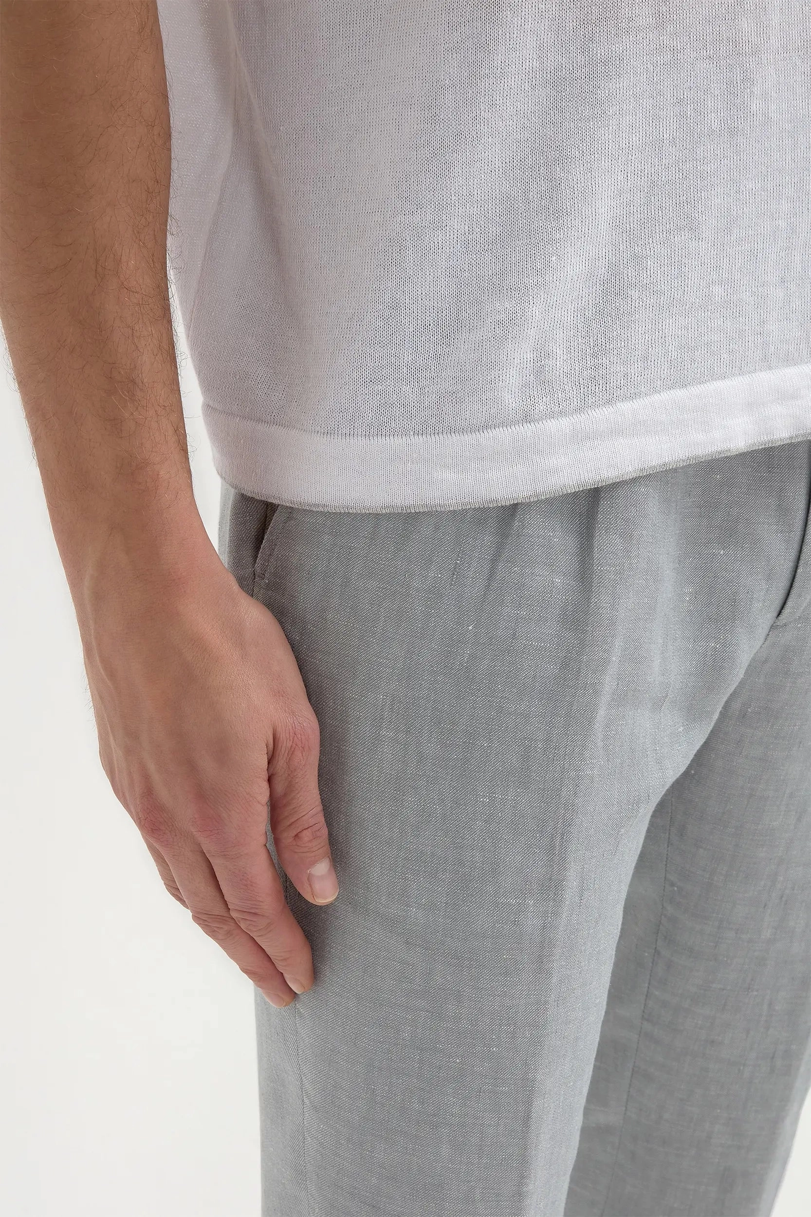 Reinforced Shoulder Seams Gentle Wash Process White linen and cotton t-shirt - Made in Italy