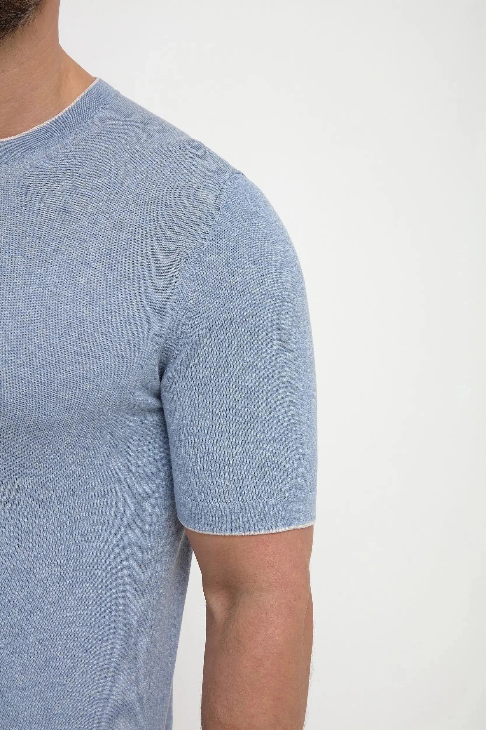 Dusty blue knitted t-shirt - Made in Italy MoistureWicking Texture