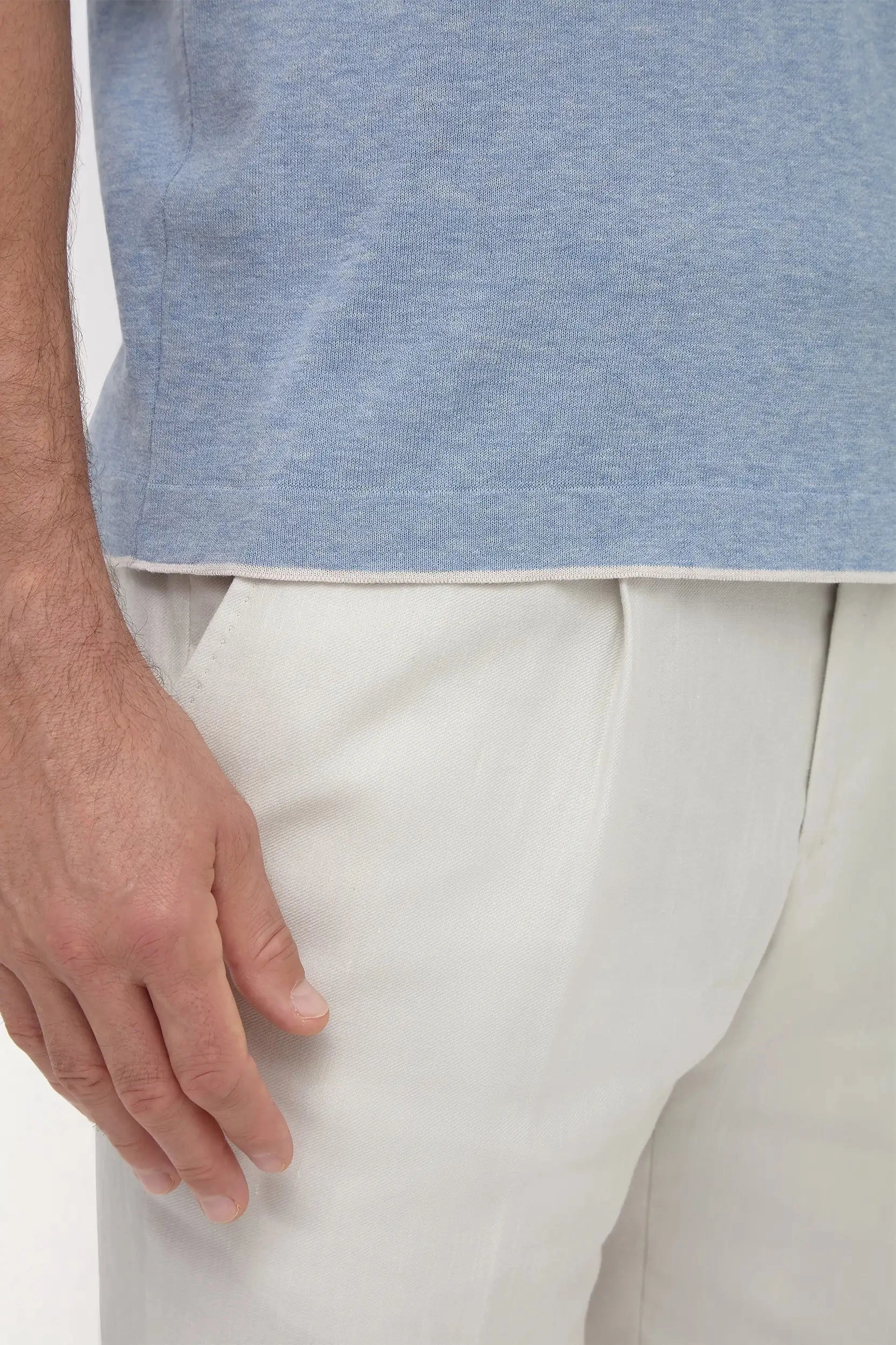 Home Casual Outfit Dusty blue knitted t-shirt - Made in Italy