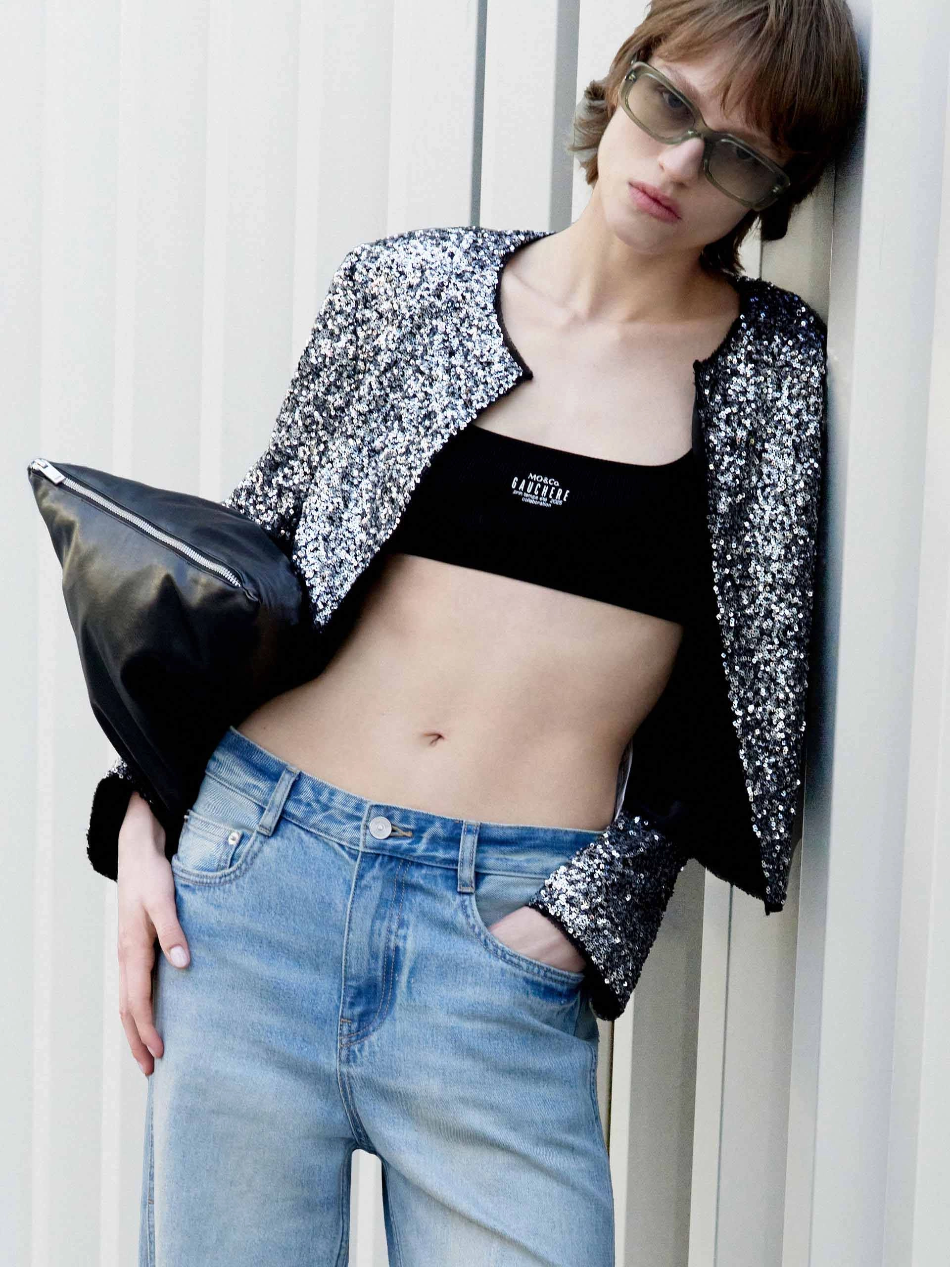 Non Restrictive Movement Cropped Sequin Coat