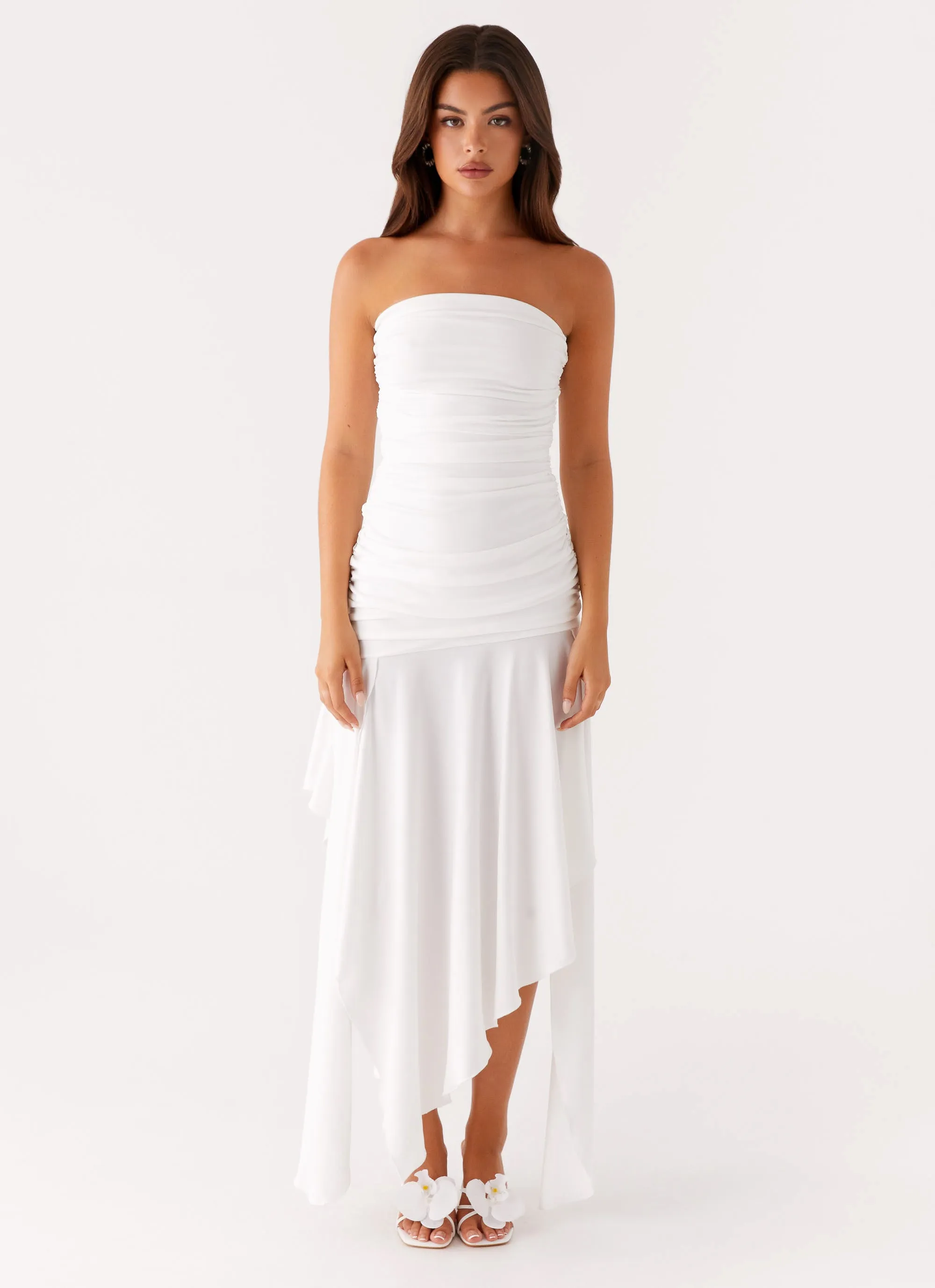 Sheer Light Ora Strapless Maxi Dress - White