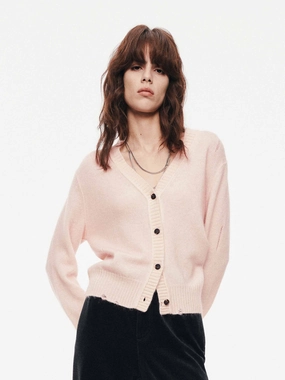 V-neck Ripped Cardigan Quiet Tone Flexible Knit Construction