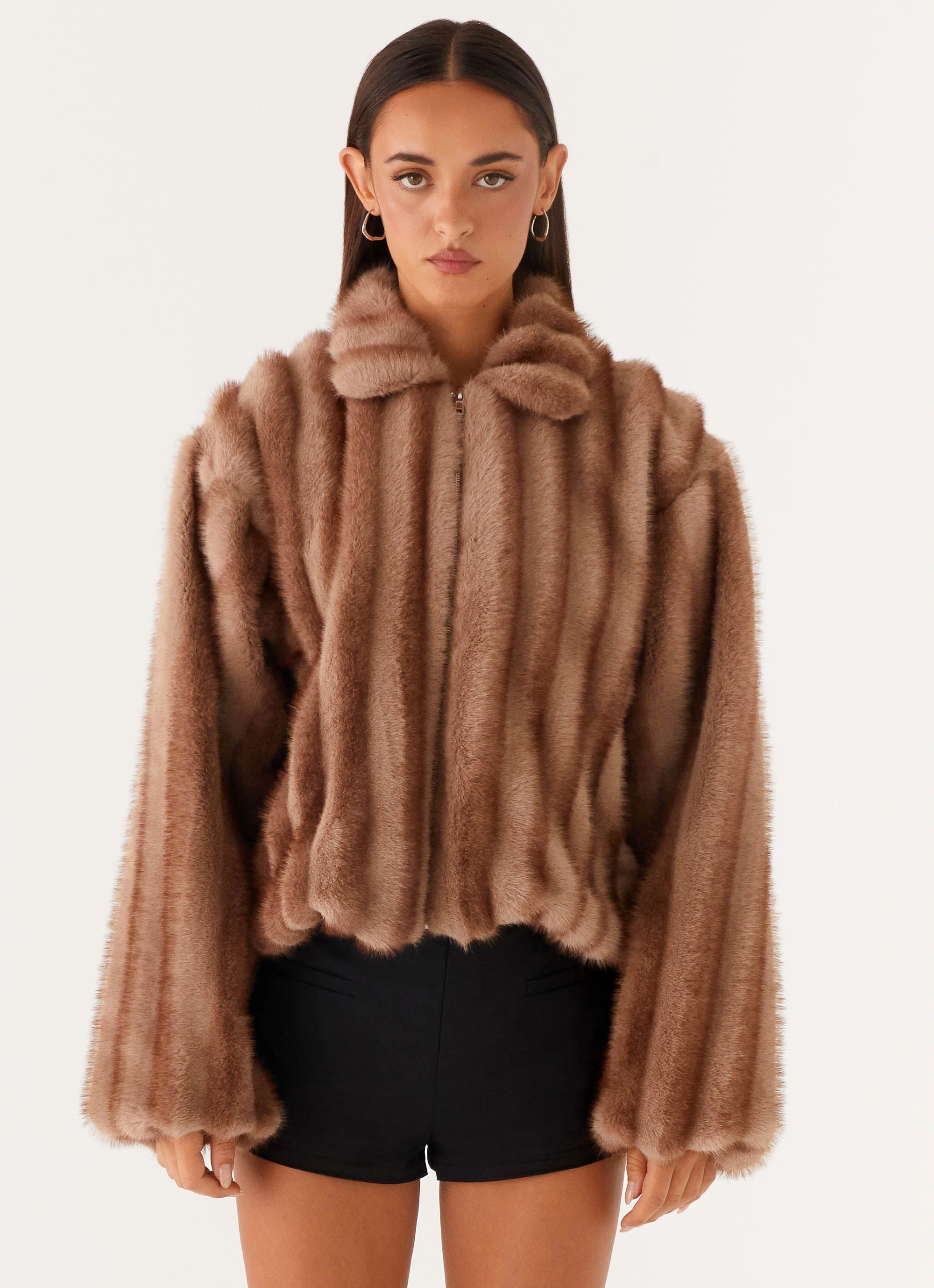 Naylor Faux Fur Jacket - Brown Booking