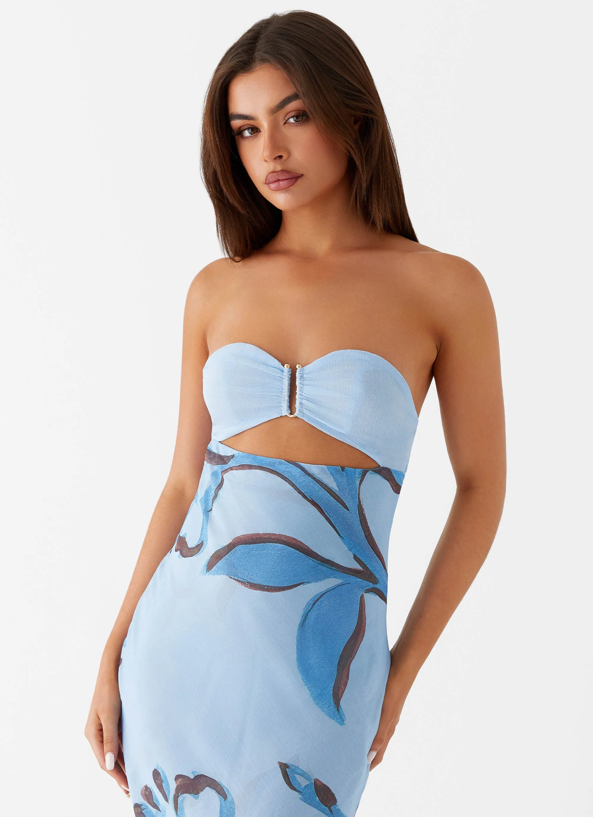 Tropicana Maxi Dress - Blue Floral Contemporary Design