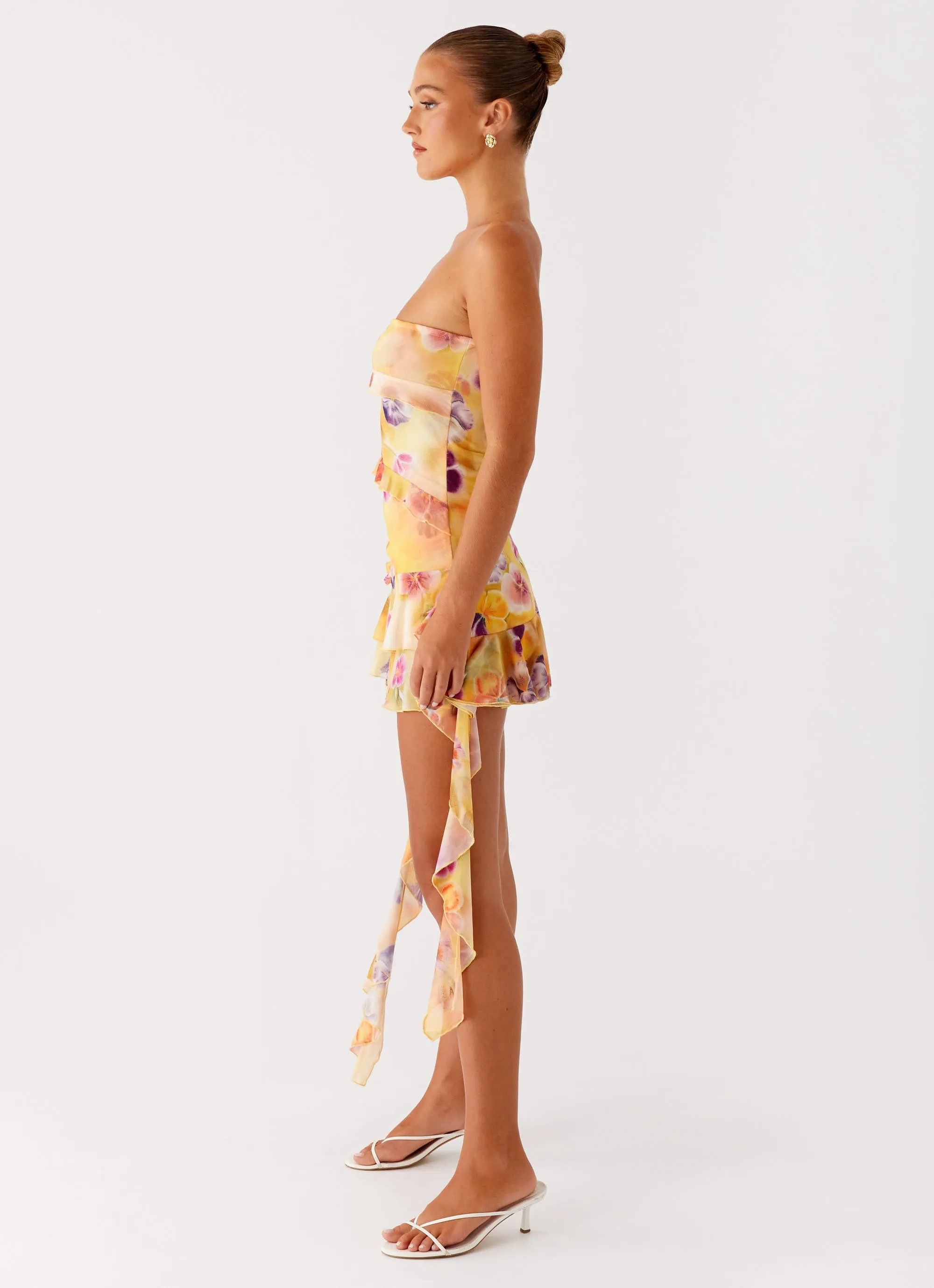 Sophisticated Style Satin-Edge Macey Mini Dress - Sunburst Floral