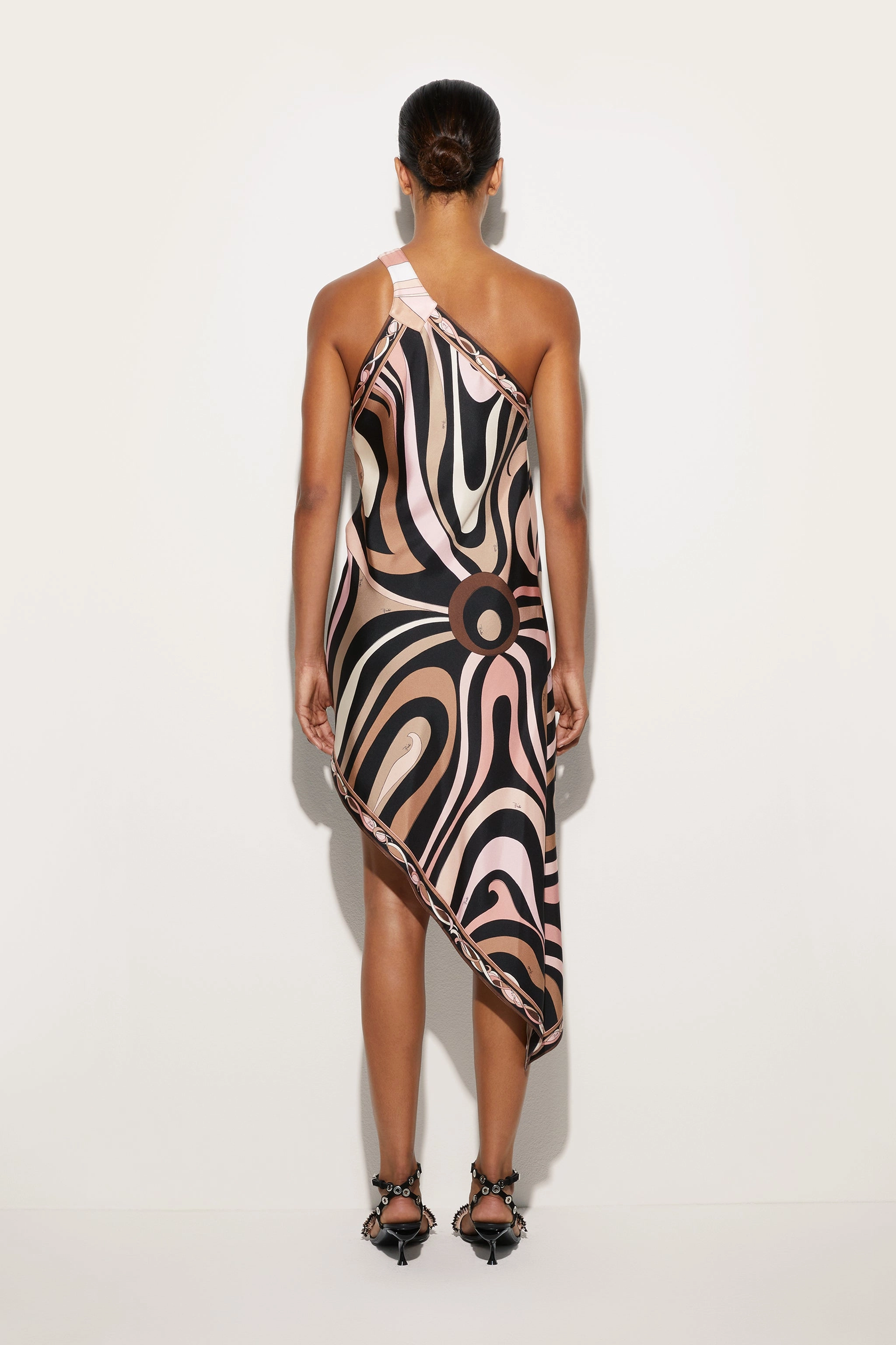 Marmo Print Asymmetrical Silk Twill Dress Smooth Layering Relaxed Line