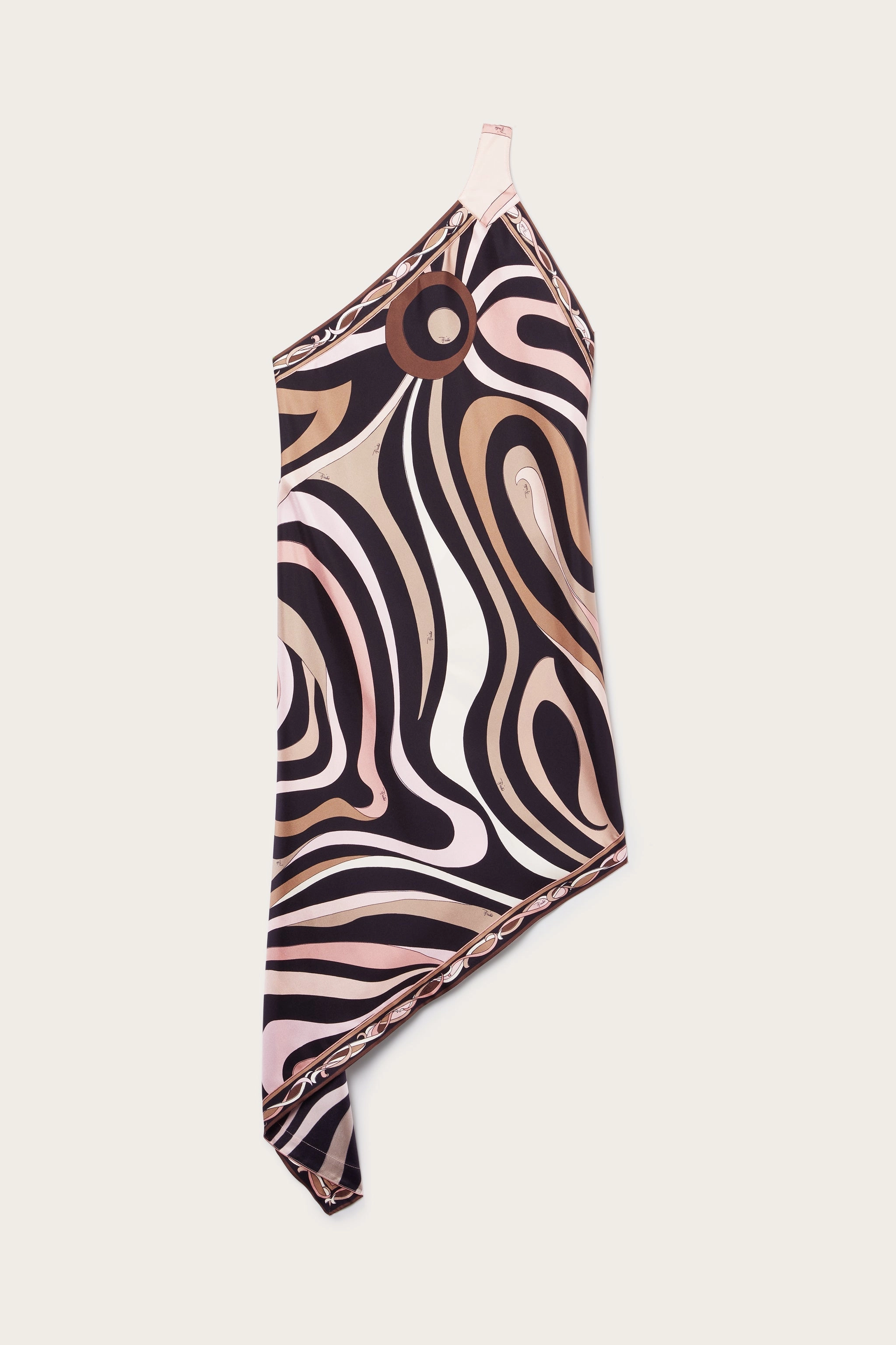 Flowy Texture Refined Simplicity Marmo Print Asymmetrical Silk Twill Dress