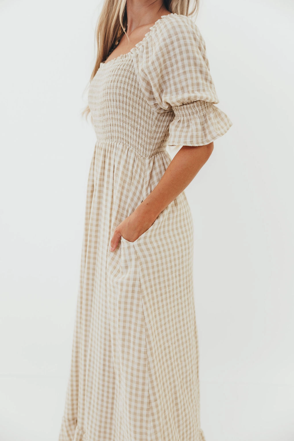 Grace Flow Sienna 100% Cotton Puff Sleeve Maxi Dress in Natural - Bump Friendly