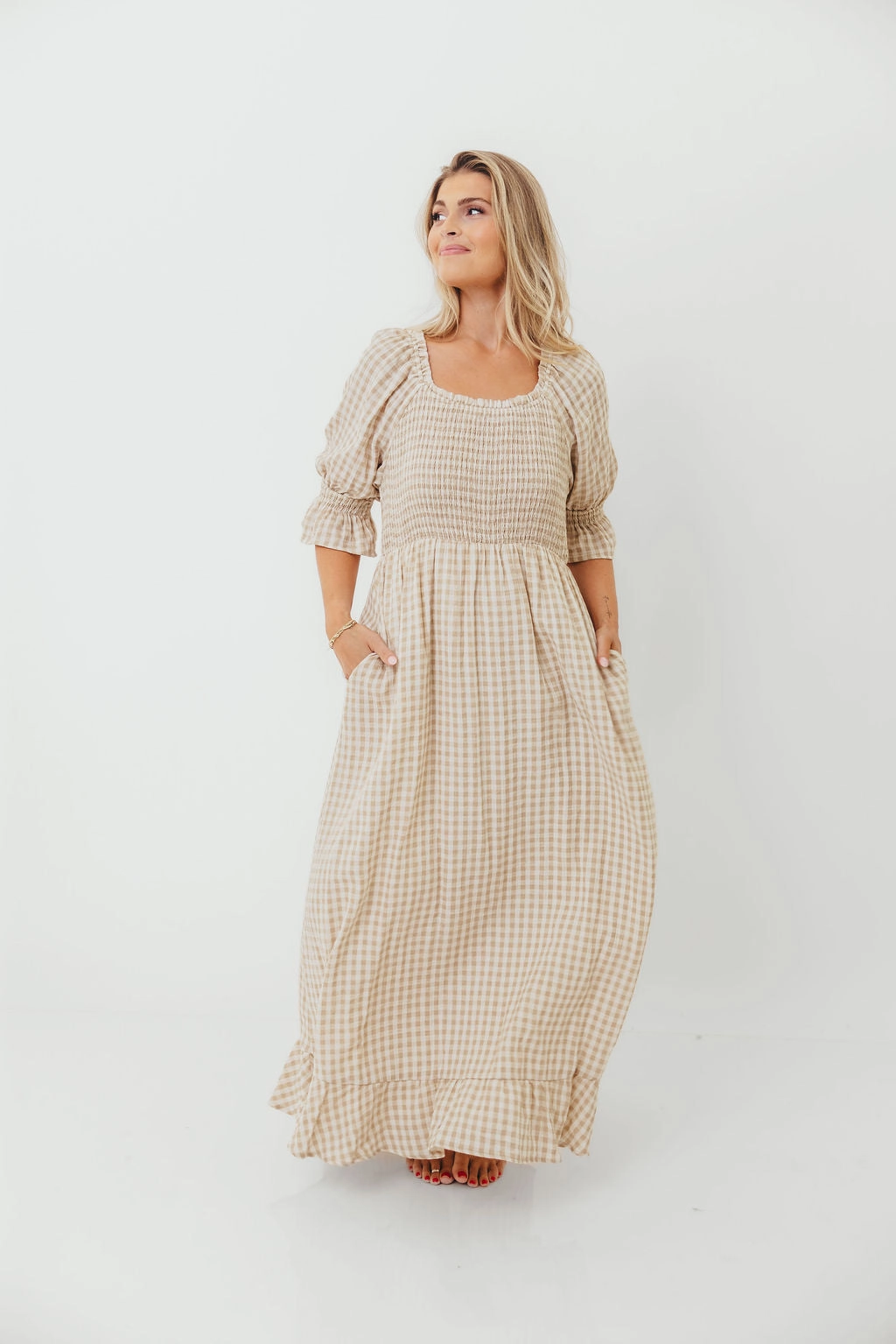 Sienna 100% Cotton Puff Sleeve Maxi Dress in Natural - Bump Friendly Special-Edition