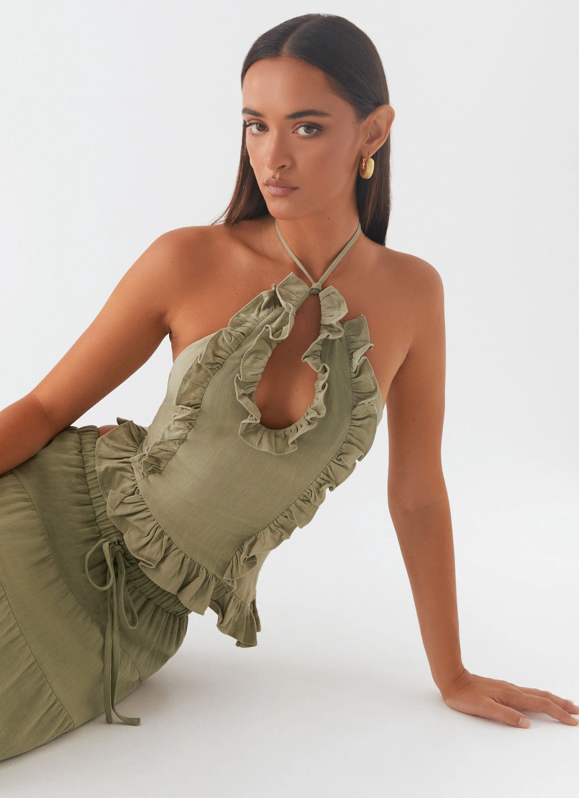 Mariella Linen Top - Sage Ventilation Panels