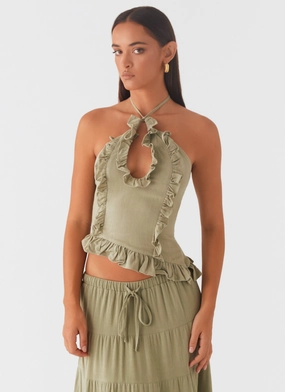 medium quality Mariella Linen Top - Sage