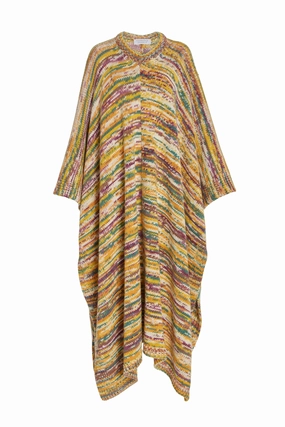 Double Layer Thermal Elastic hemline Lopez Knit Poncho in Petrol Multi Cashmere