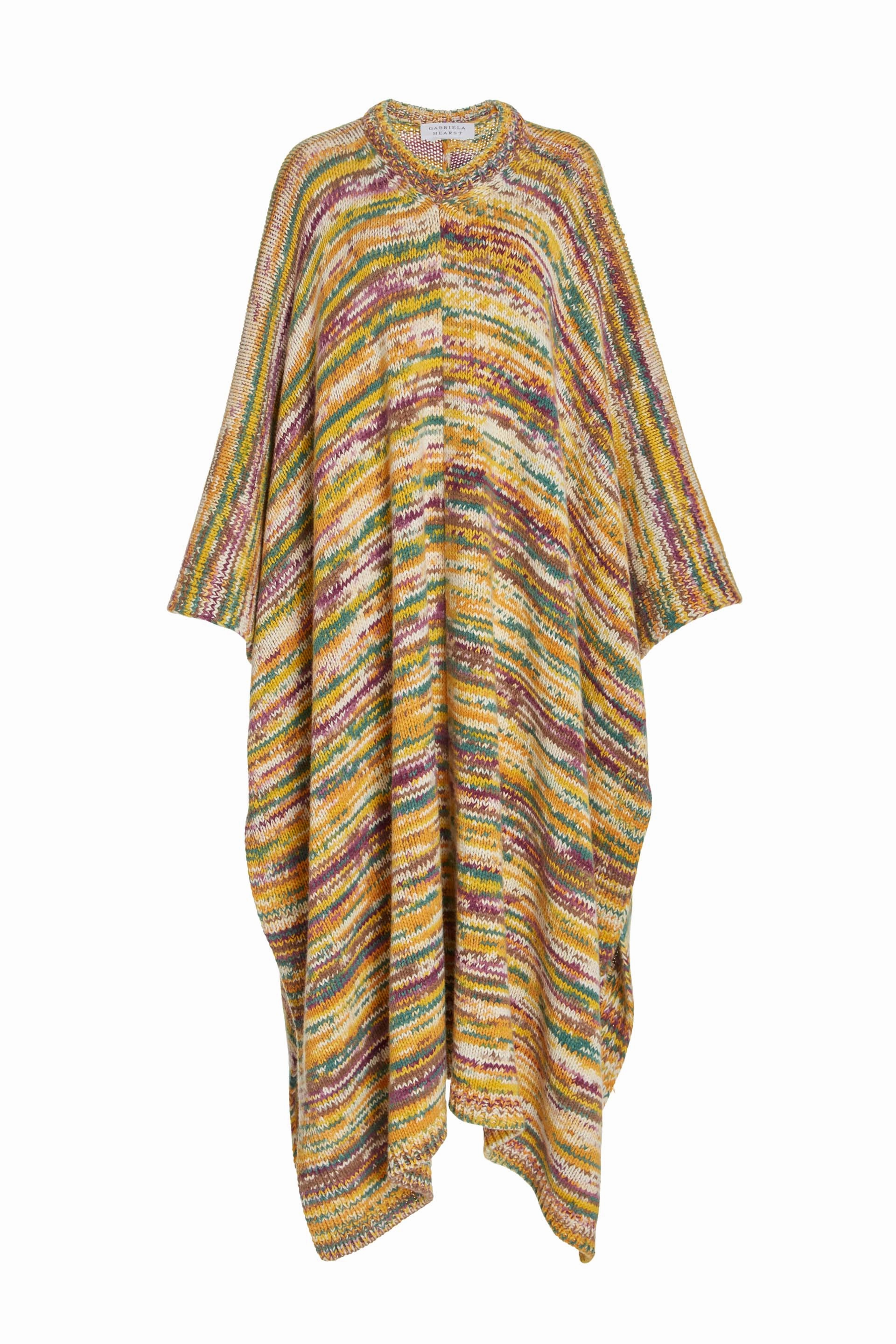 Double Layer Thermal Elastic hemline Lopez Knit Poncho in Petrol Multi Cashmere
