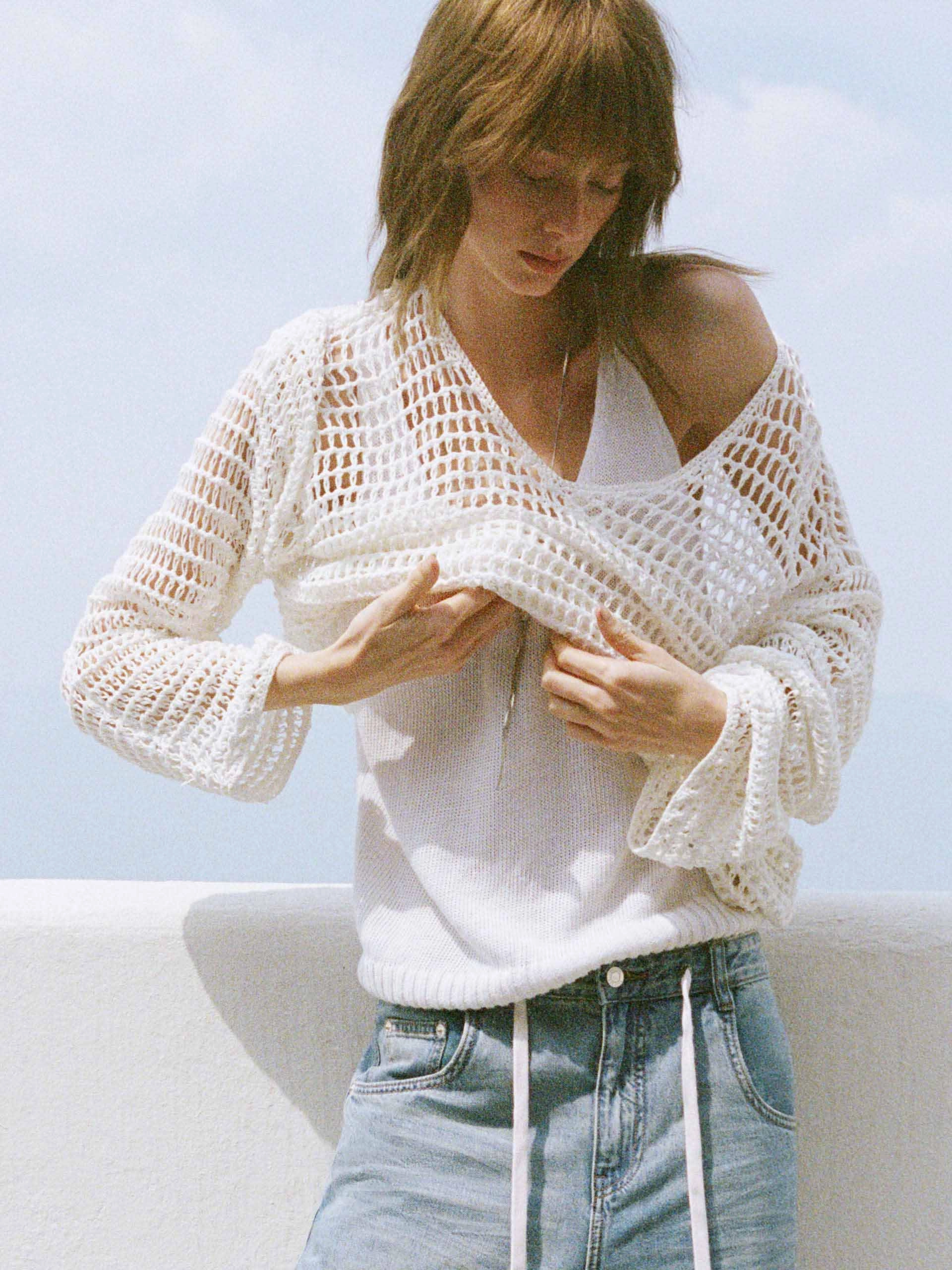 Smart Pick Wrinkle Resistant Crochet Fishnet Sweater
