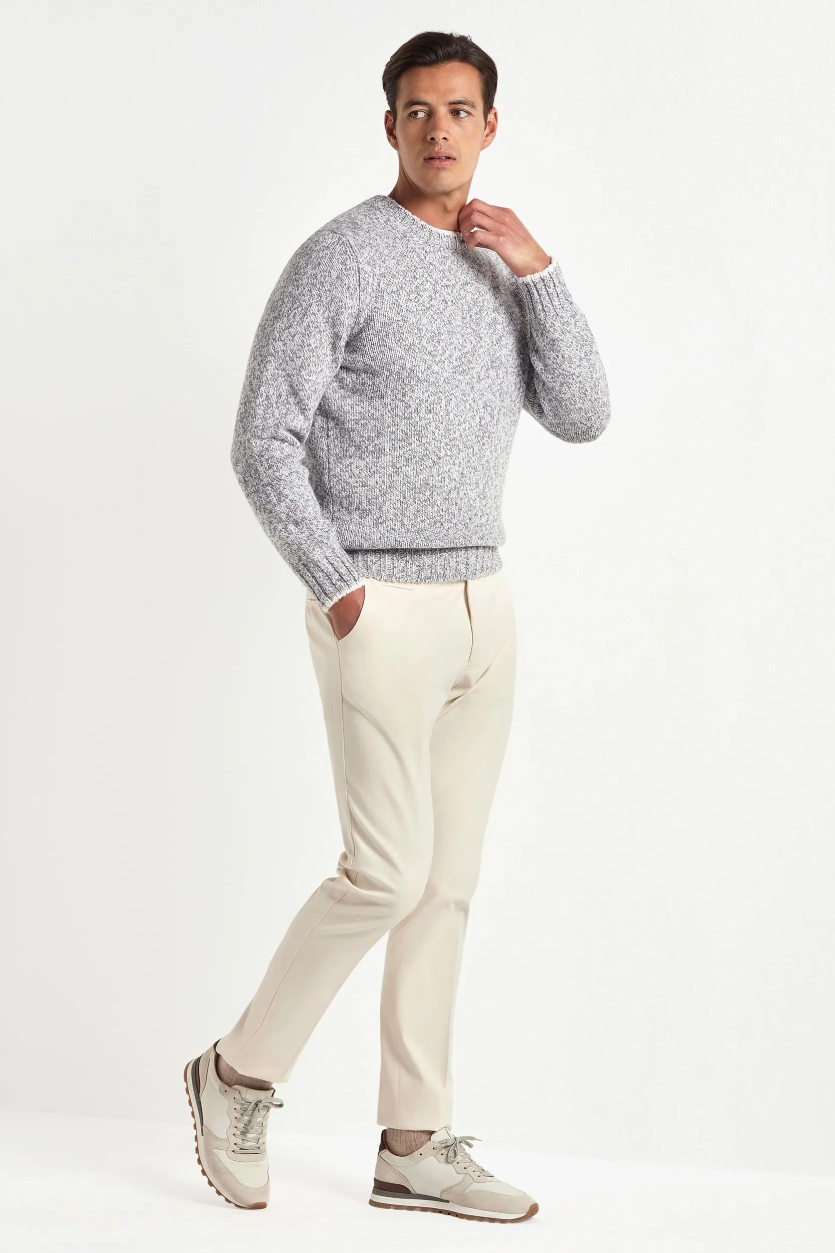 Casual Layer Light grey mouline round neck - Made in Italy