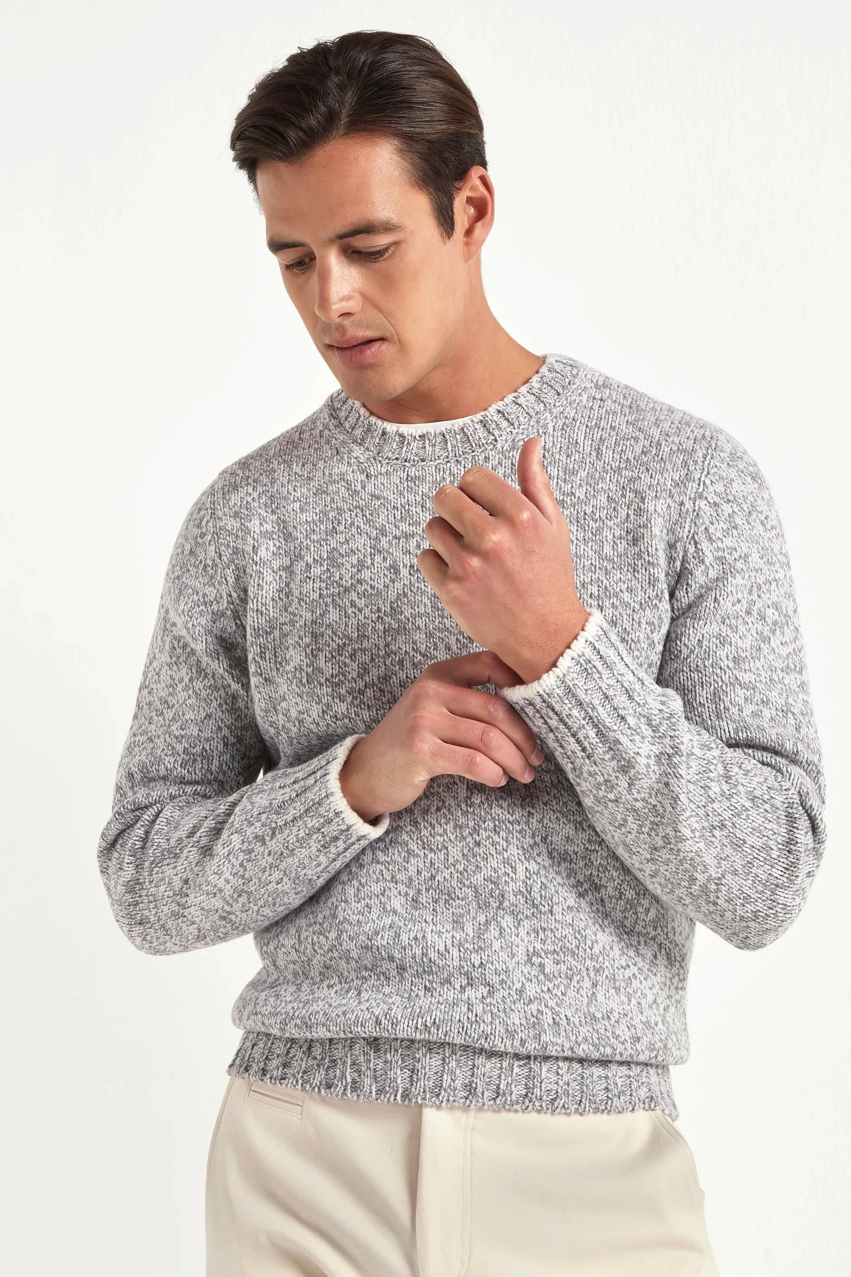 Light grey mouline round neck - Made in Italy Bold Simplicity