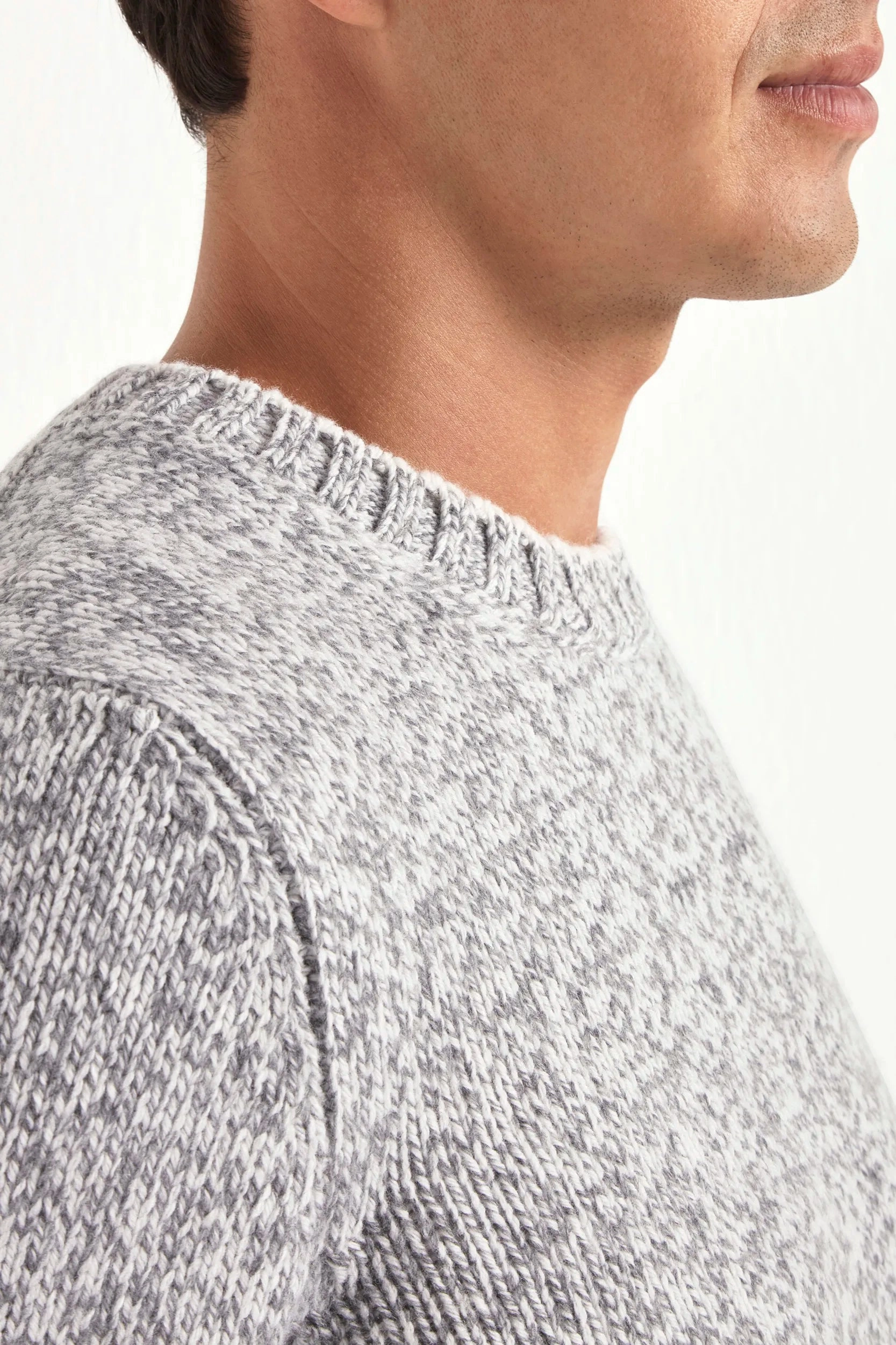 Textured Weave Light grey mouline round neck - Made in Italy