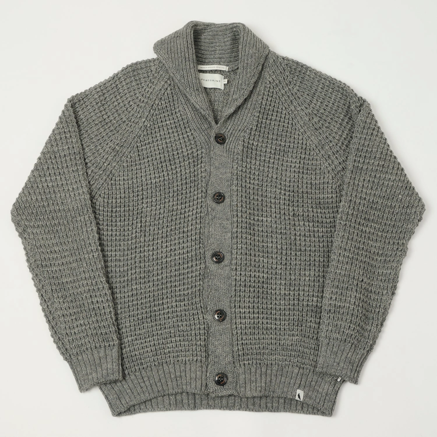 Peregrine Waffle Knit Shawl Collar Cardigan - Steel Soft Palette