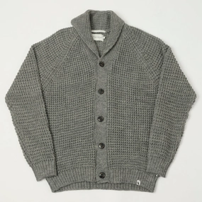 Multipanel Construction Peregrine Waffle Knit Shawl Collar Cardigan - Steel